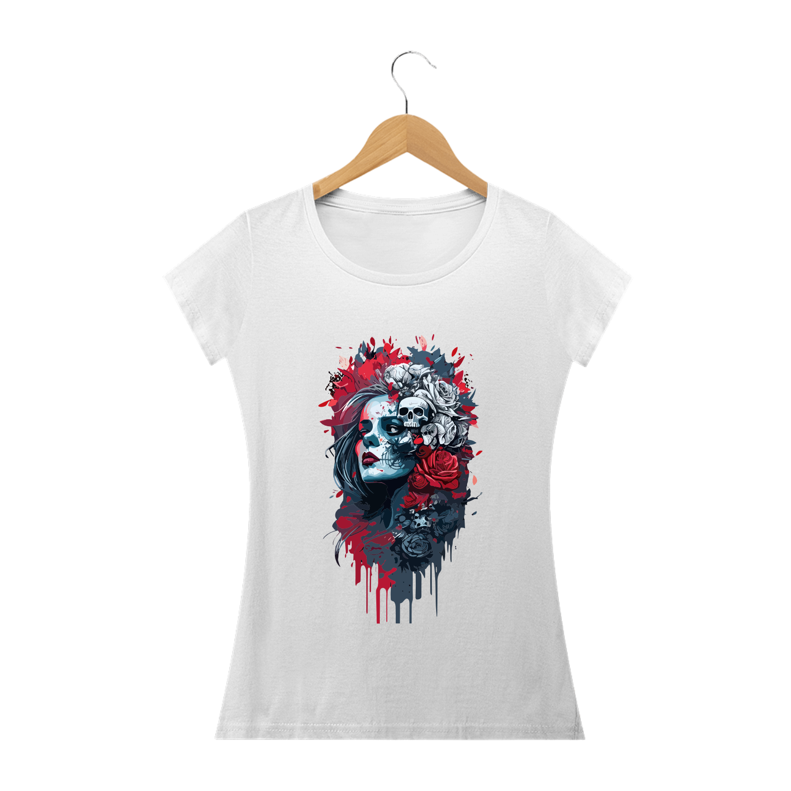 Nome do produto: MEXICANA CAVEIRAS E FLORES - Camiseta Personalizada com Estampa Caveira