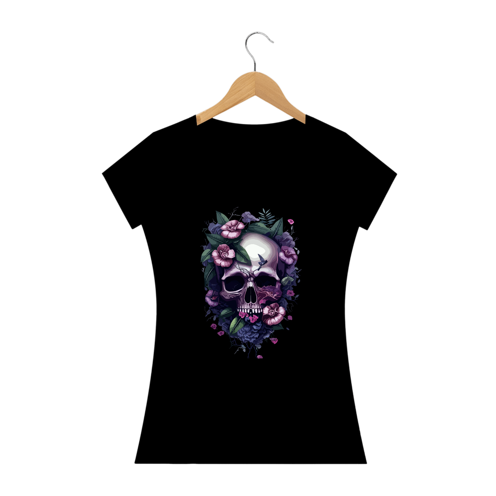 Nome do produto: CAVEIRA FLORES MAGENTA - Camiseta Personalizada com Estampa de Caveira