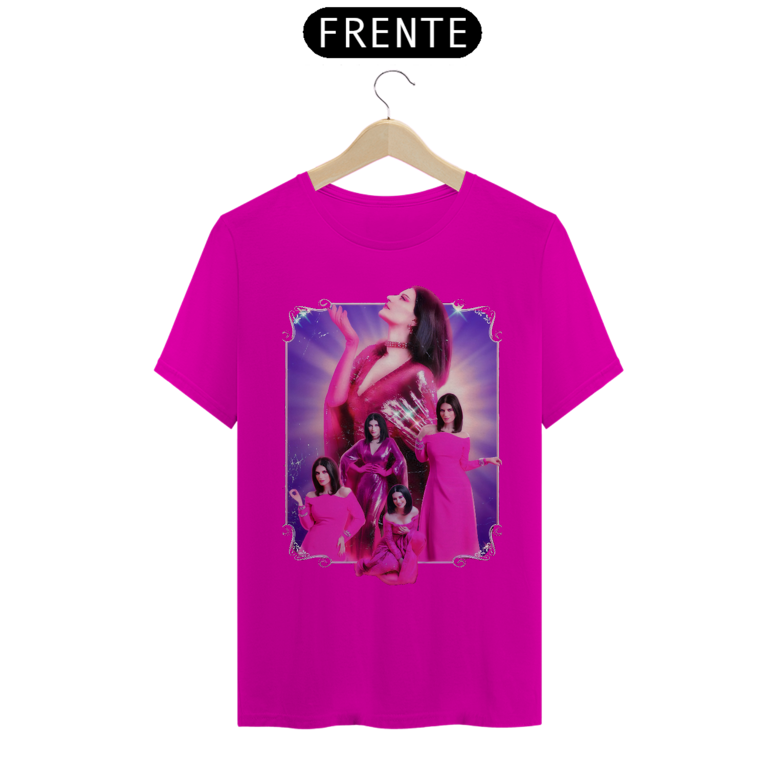 Nome do produto: Camiseta Unissex Laura Pausini Rosa