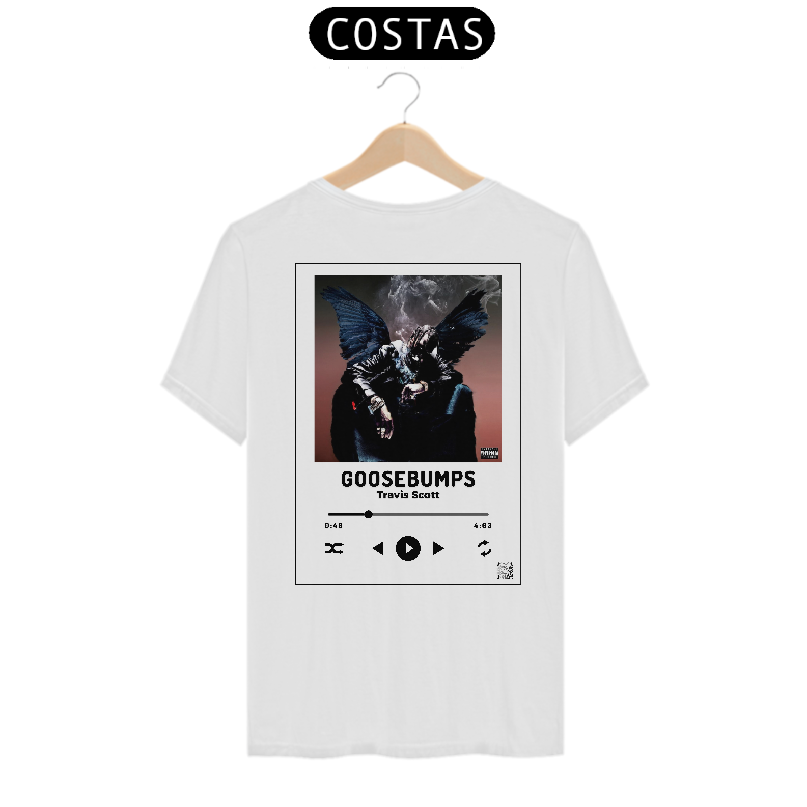 Nome do produto: Camiseta Travis Scott Goosebumps com QR CODE/Estampa Preta - Linha Quality