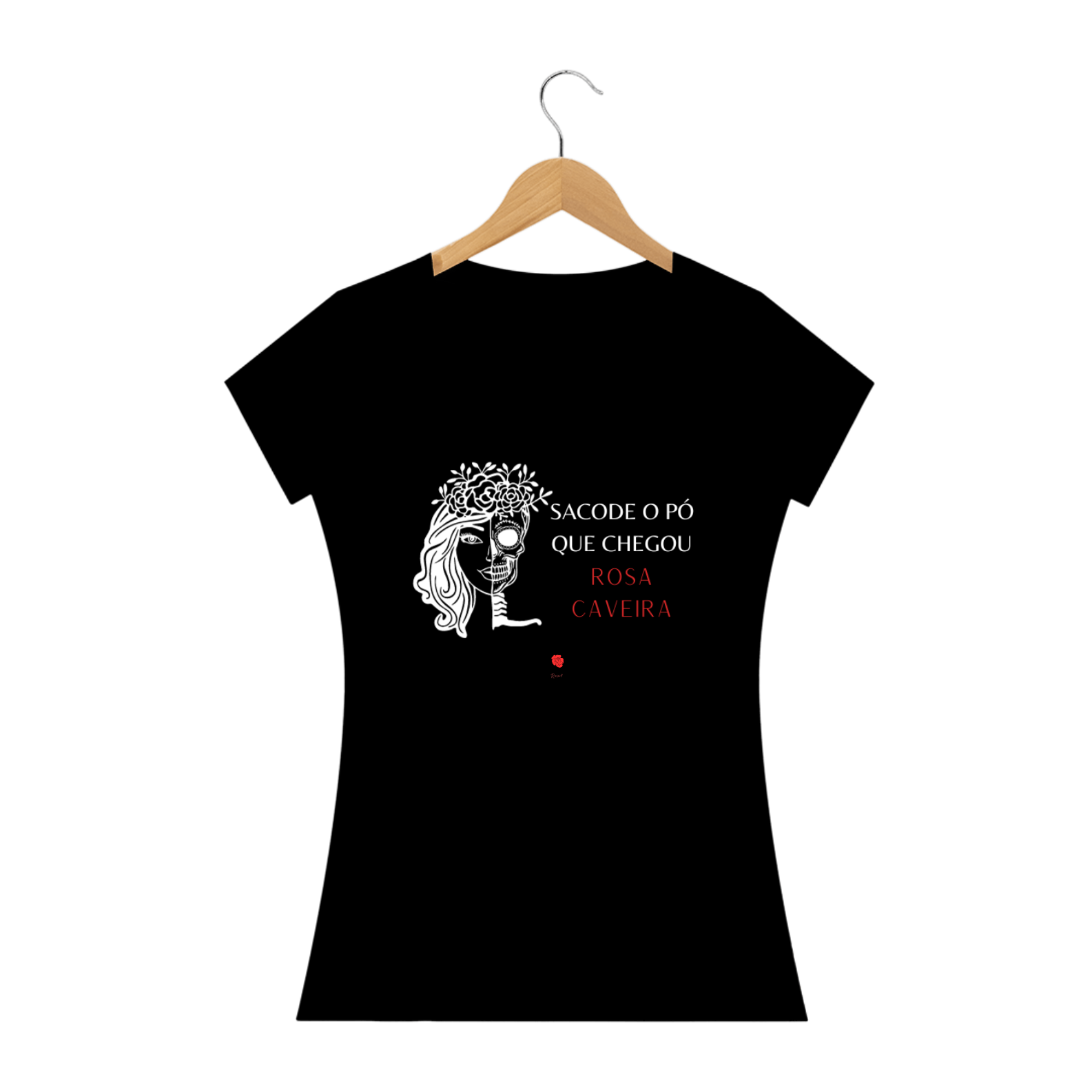 Nome do produto: Camiseta Baby Look - Sacode o Pó Rosa Caveira