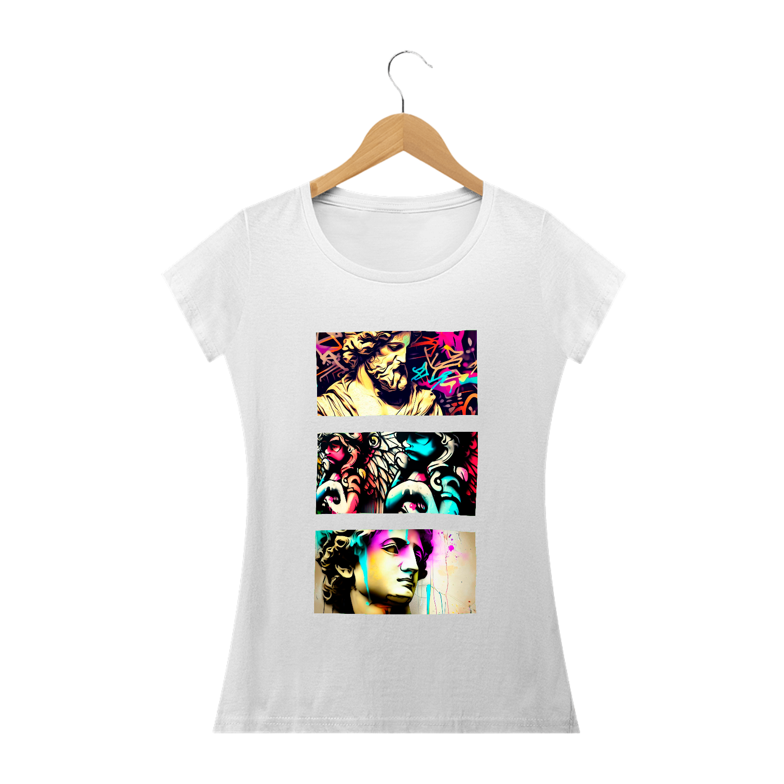 Nome do produto: Camiseta Feminina - Estátuas Gregas Grafitadas