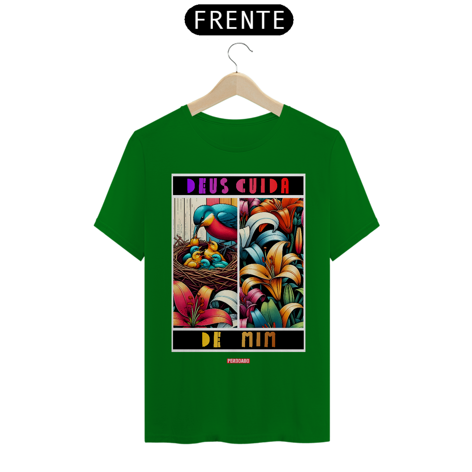 0017 - Camiseta Unissex Deus Cuida de Mim