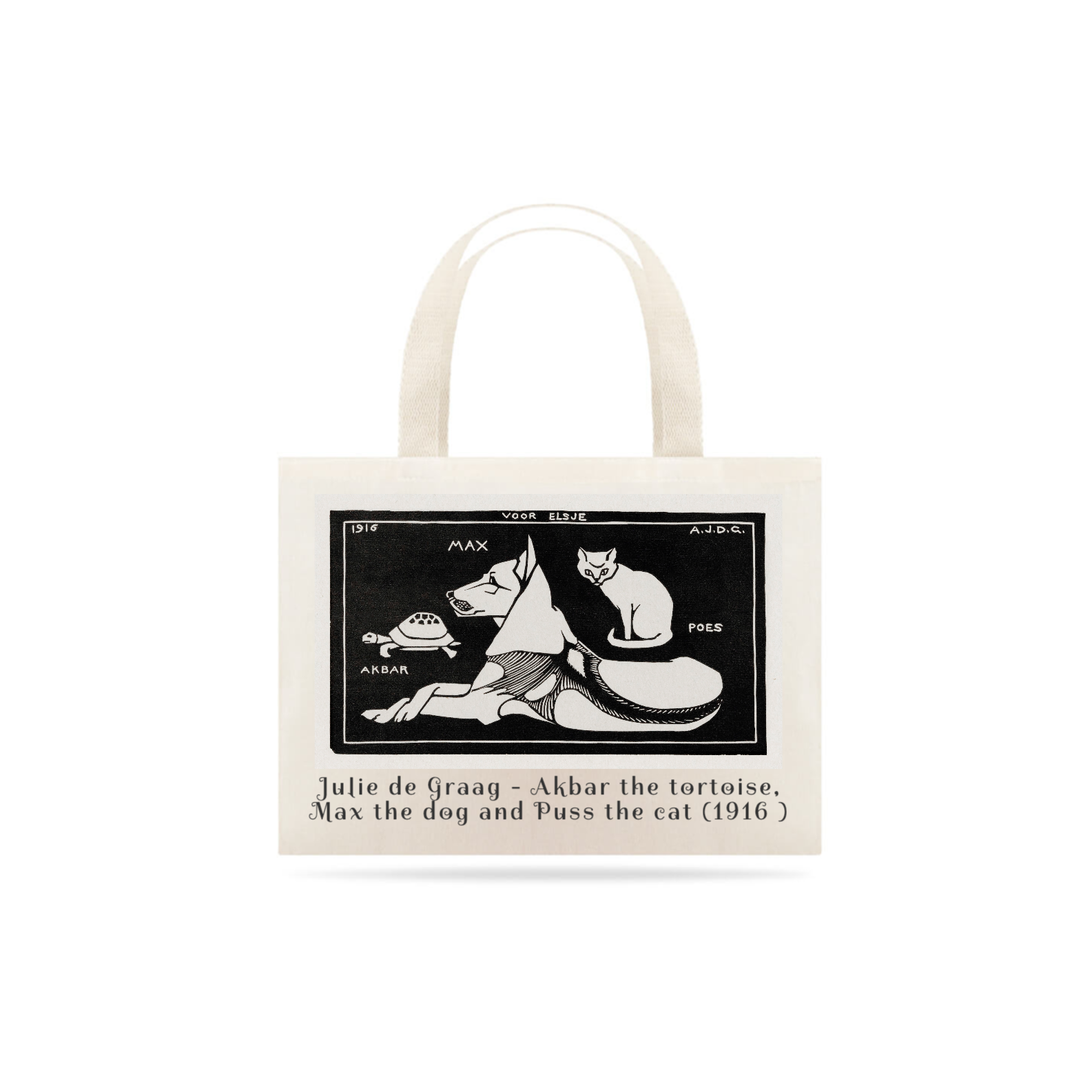 Nome do produto: Ecobag Julie de Graag - Tartaruga, cachorro e o gato