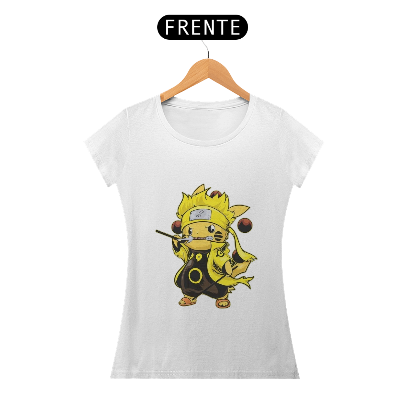 Nome do produto: camiseta Baby Long Classic com estampa do pikachu com roupa do naruto no modo sennin