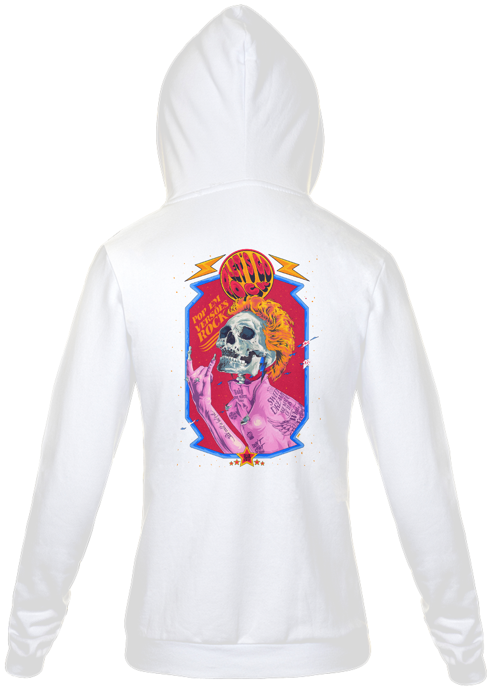 Nome do produto: MOLETOM BRANCO COM ZÍPER LET\'S GO ROCK - POSTER