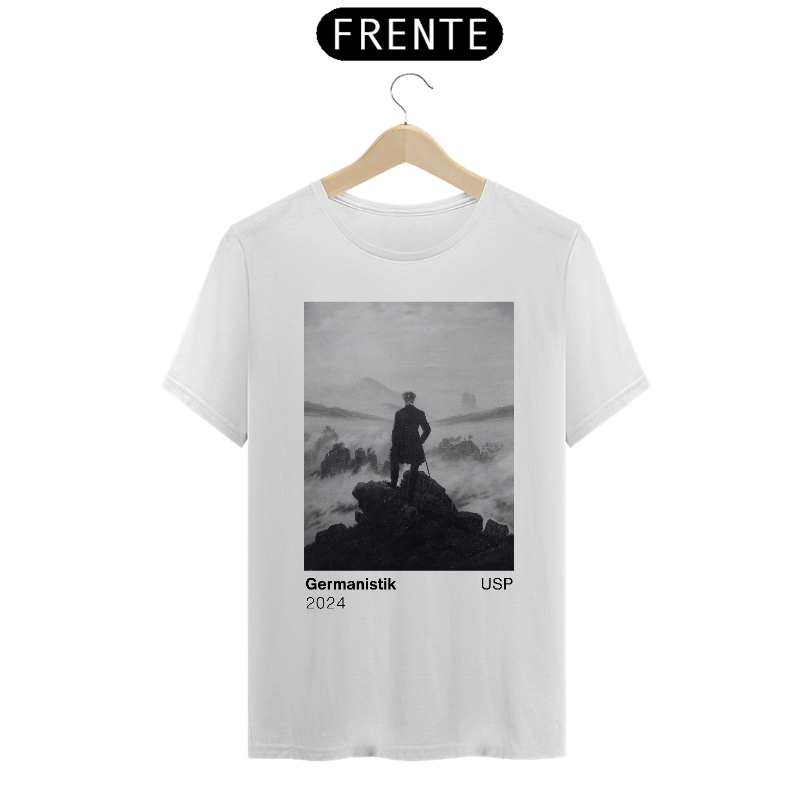 Nome do produto: Camiseta Letras USP Alemão Modelo 3 Cores Branca e Cinza