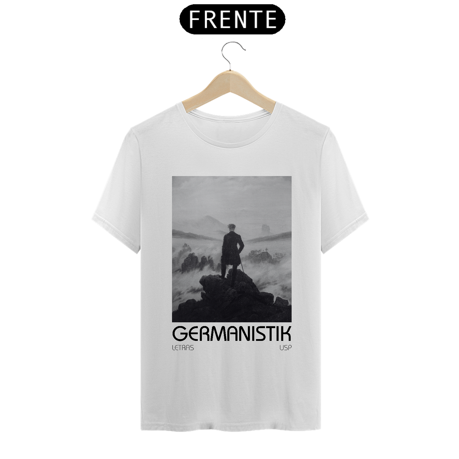 Nome do produto: Camiseta Letras USP Alemão Modelo 4 Cores Branca e Cinza