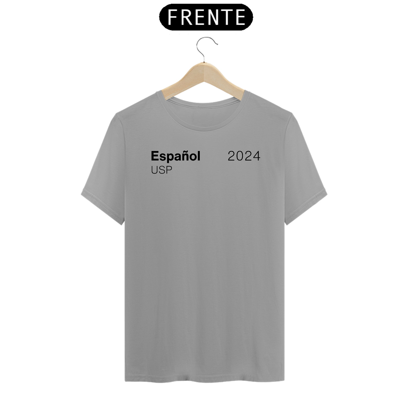 Nome do produto: Camiseta Letras USP 2024 Espanhol Modelo 1 Cores Branca Amarela Cinza