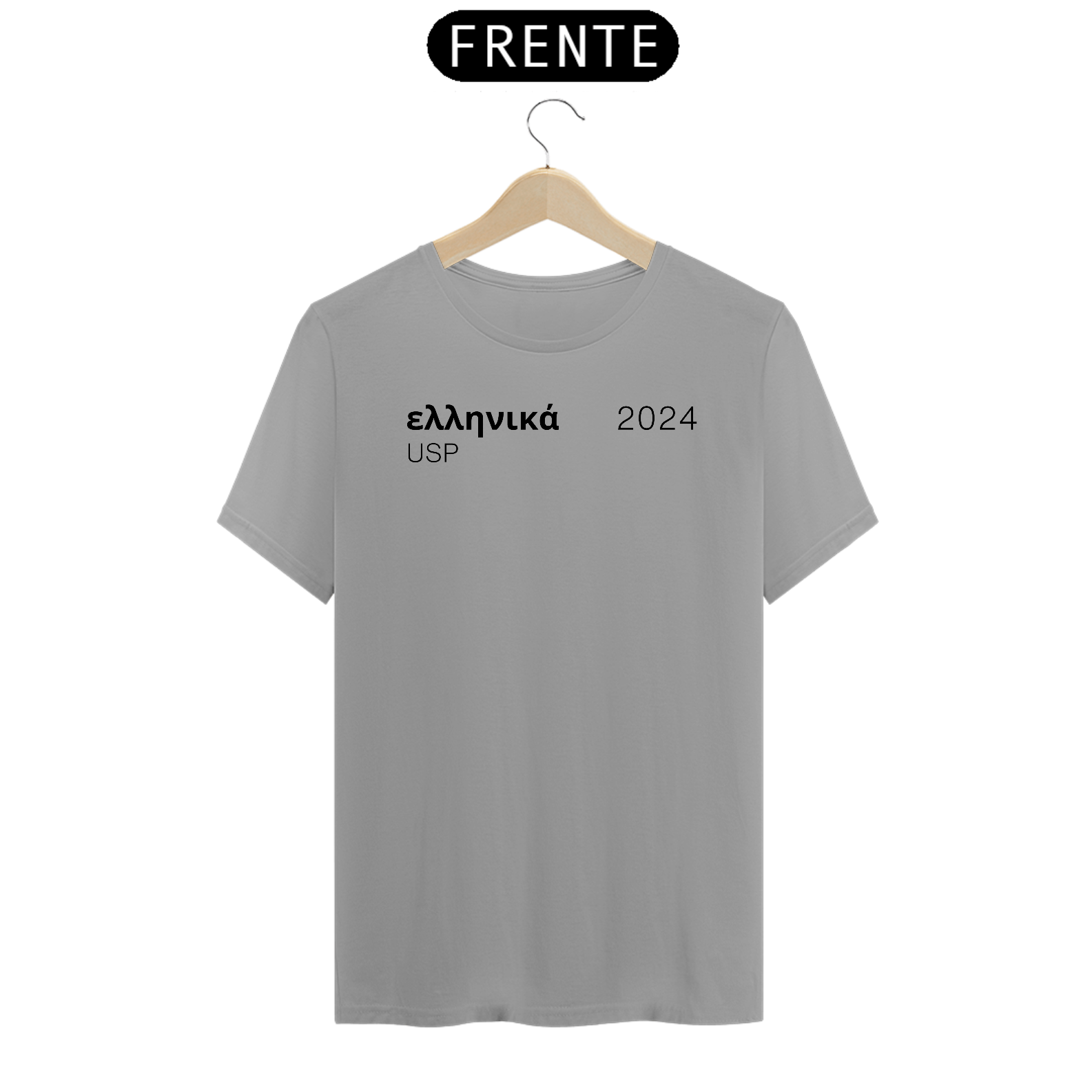 Nome do produto: Camiseta Letras USP 2024 Grego Modelo 1 Cores Branca Amarela Cinza