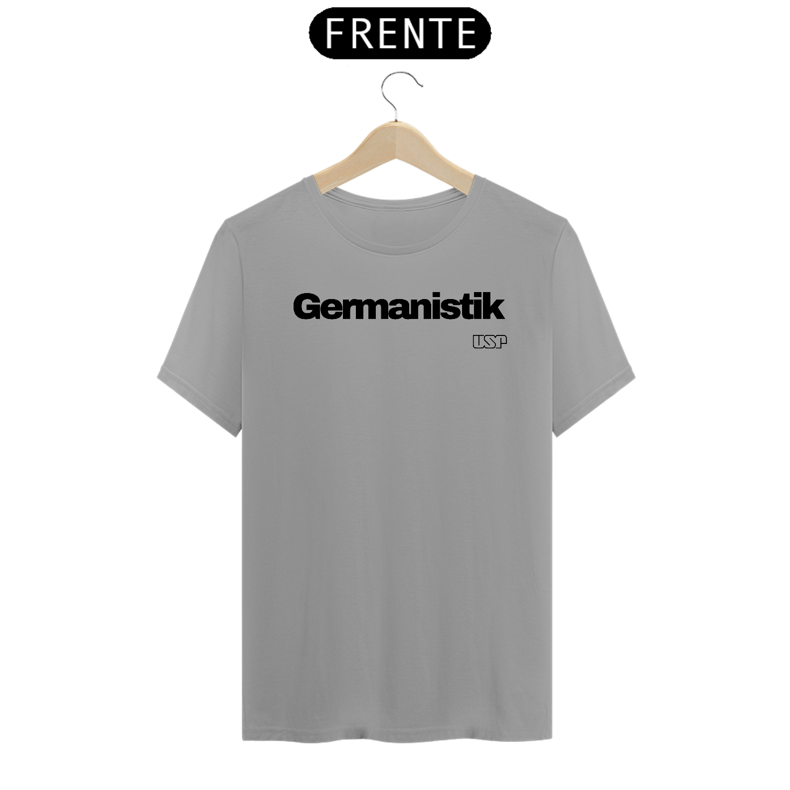 Nome do produto: Camiseta Letras USP Alemão Modelo 2 Cores Branca Amarela Cinza
