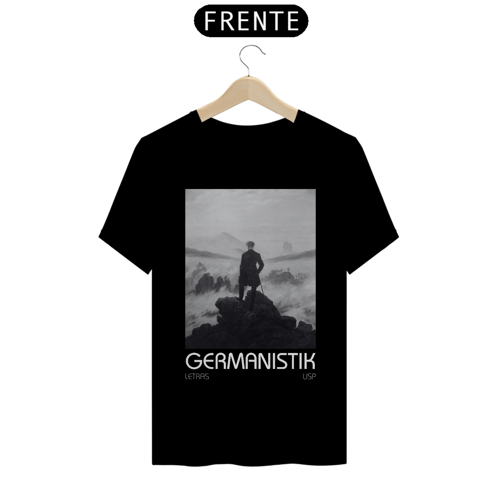 Nome do produto: Camiseta Letras USP Alemão Modelo 4 Preta