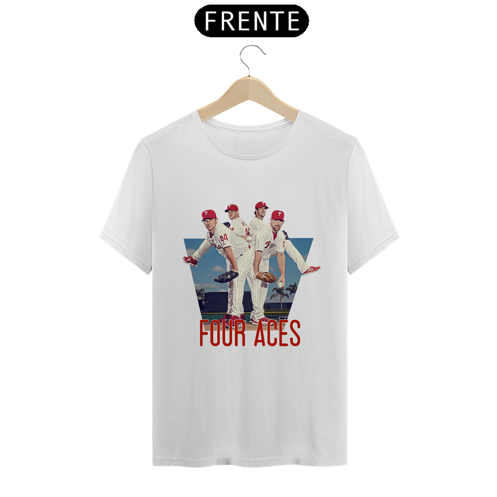 Nome do produto: Camiseta Four Aces - Roy Halladay, Cole Hamels, Cliff Lee, Roy Oswald - Philadelphia Phillies