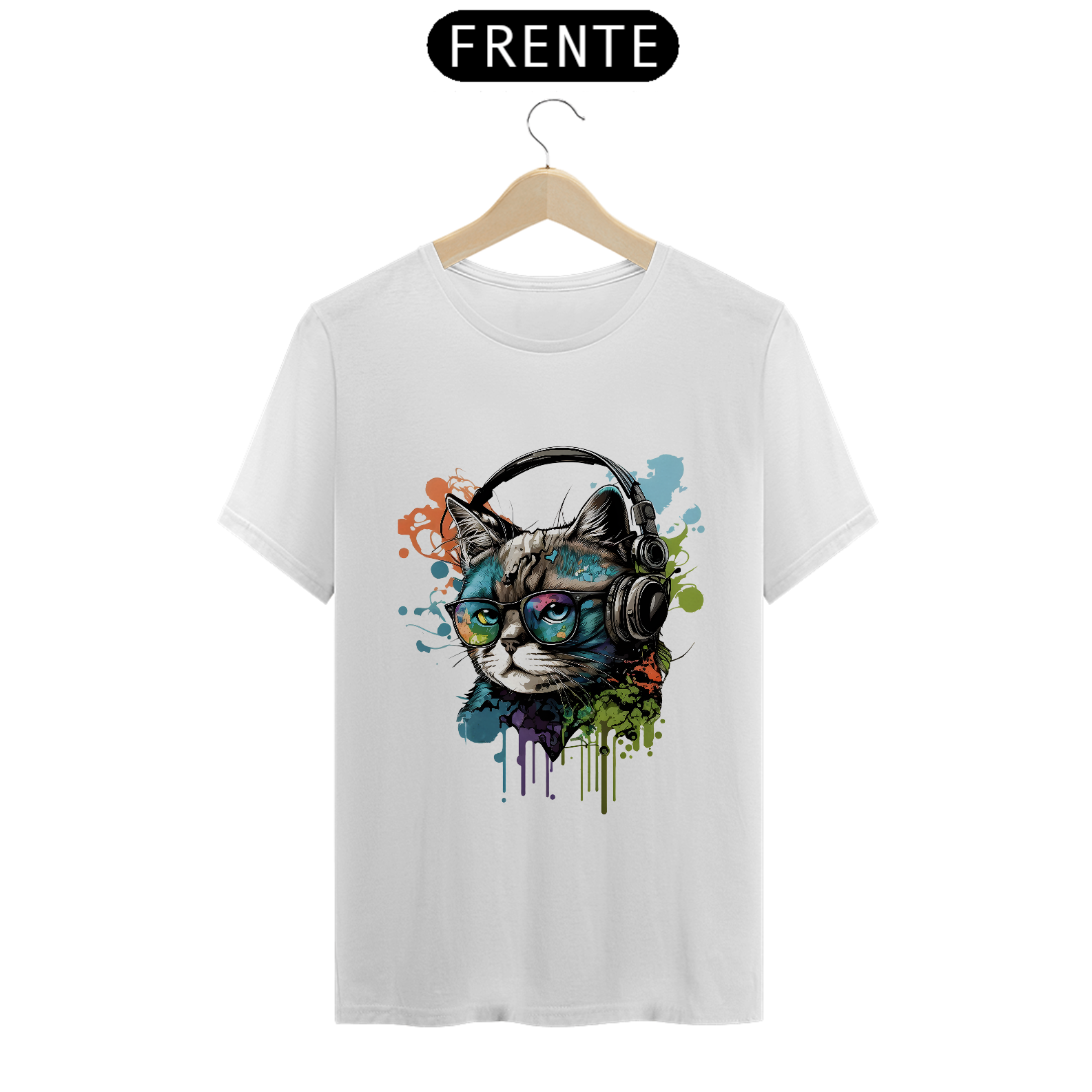 Nome do produto: Camisa de Gato espacial de Fone de ouvido e óculos T-Shirt Classic 
