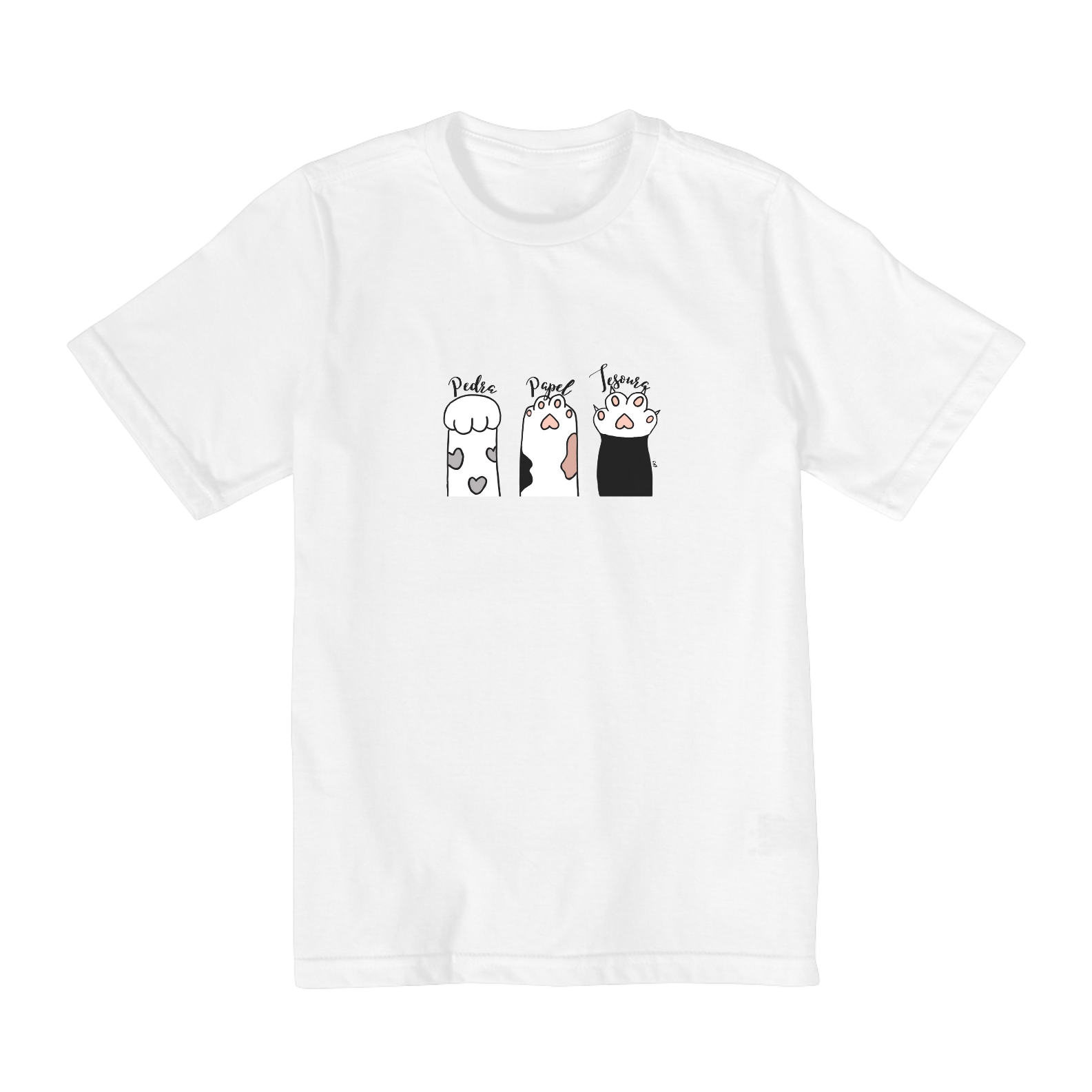 Nome do produto: Camiseta Infantil (10 a 14) - Pedra, Papel, Tesoura
