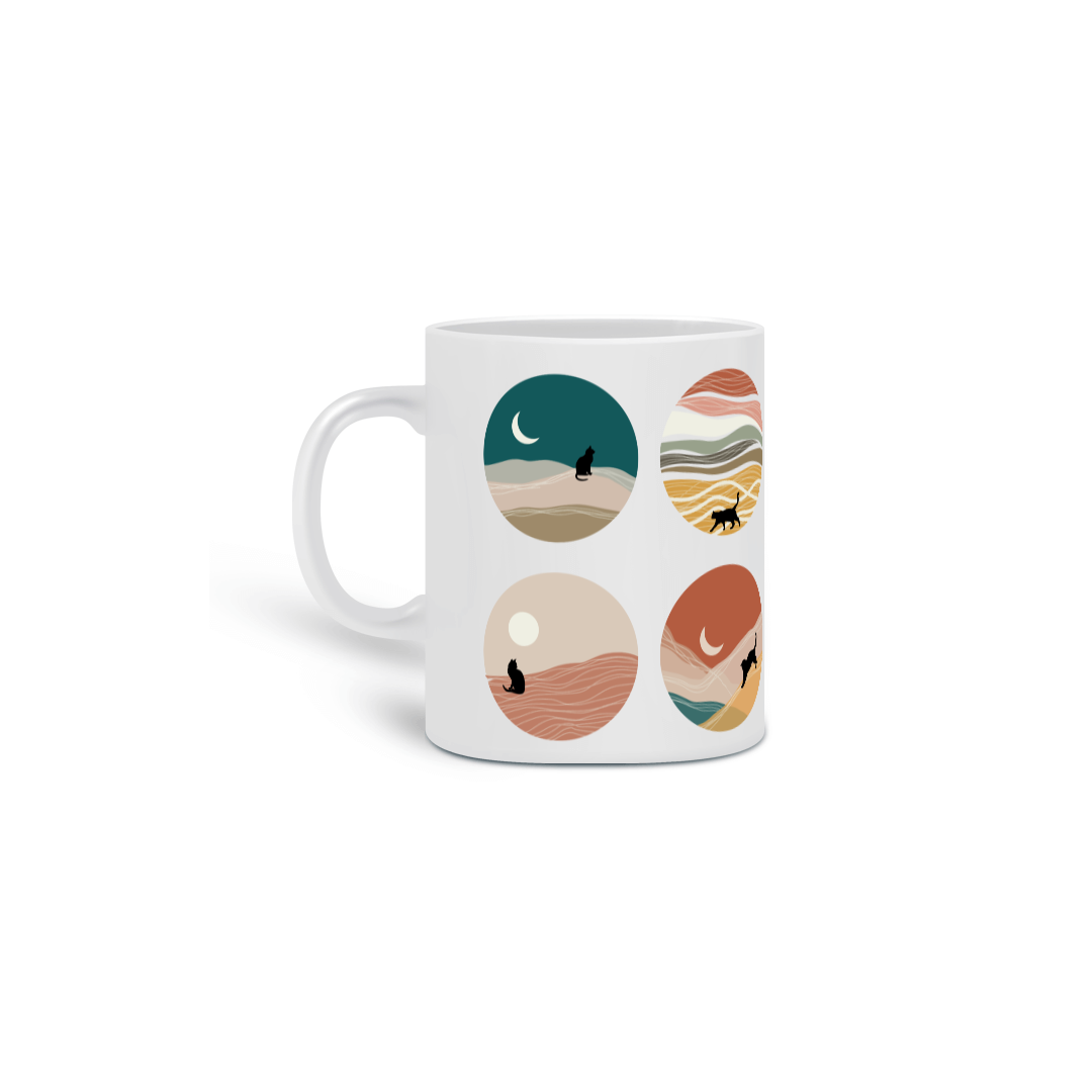 Nome do produto: Caneca - Paisagens Abstratas e Gatos