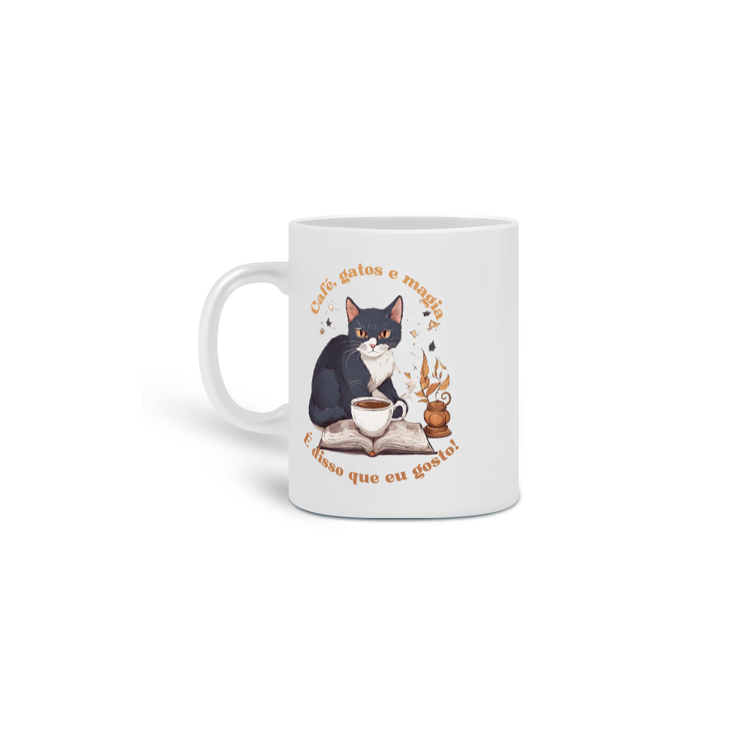 Nome do produto: Caneca - Café, Gatos e Magia