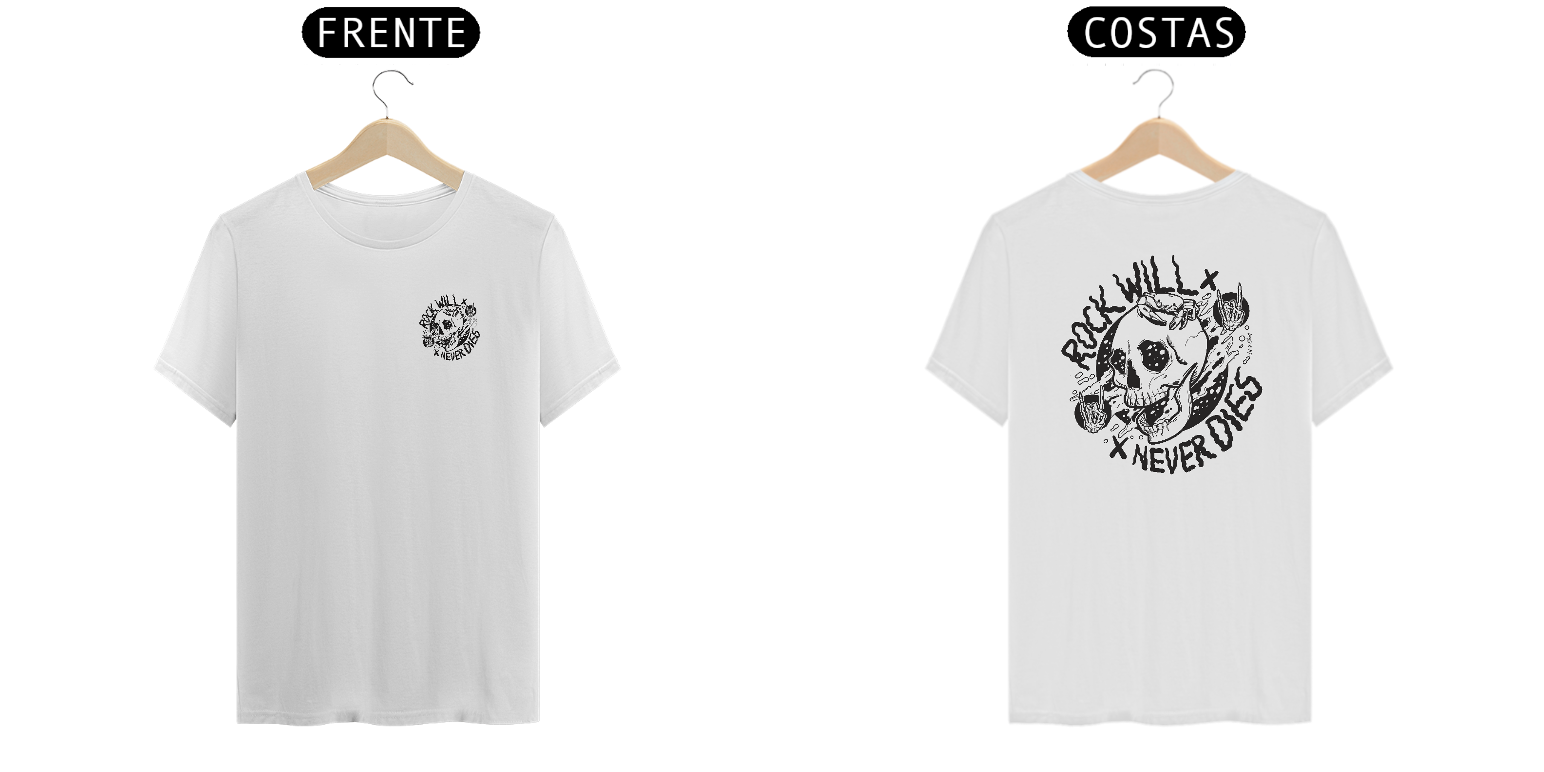 Nome do produto: T-SHIRT ROCK WILL X NEVER DIES PEITO E COSTAS