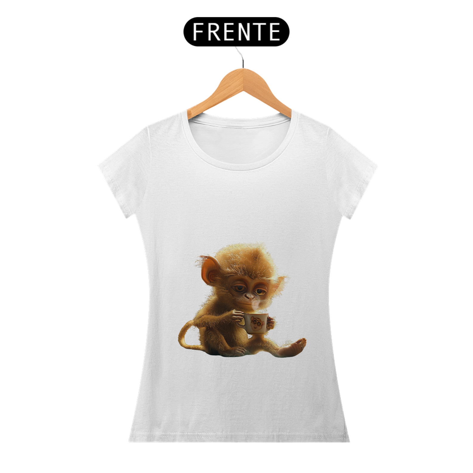 Nome do produto: Camiseta Baby Long Macaquinho Tomando Café