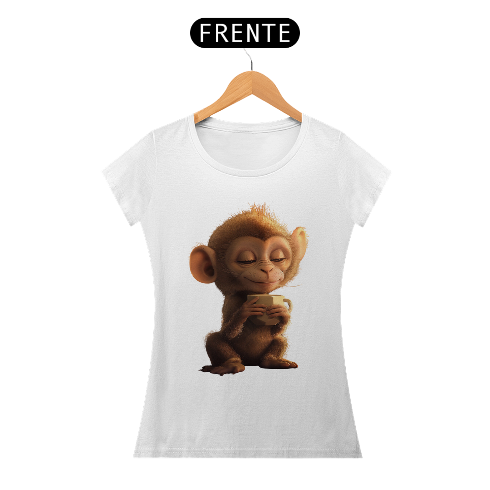 Nome do produto: Camiseta Baby Long Macaquinho Fofinho Tomando Café