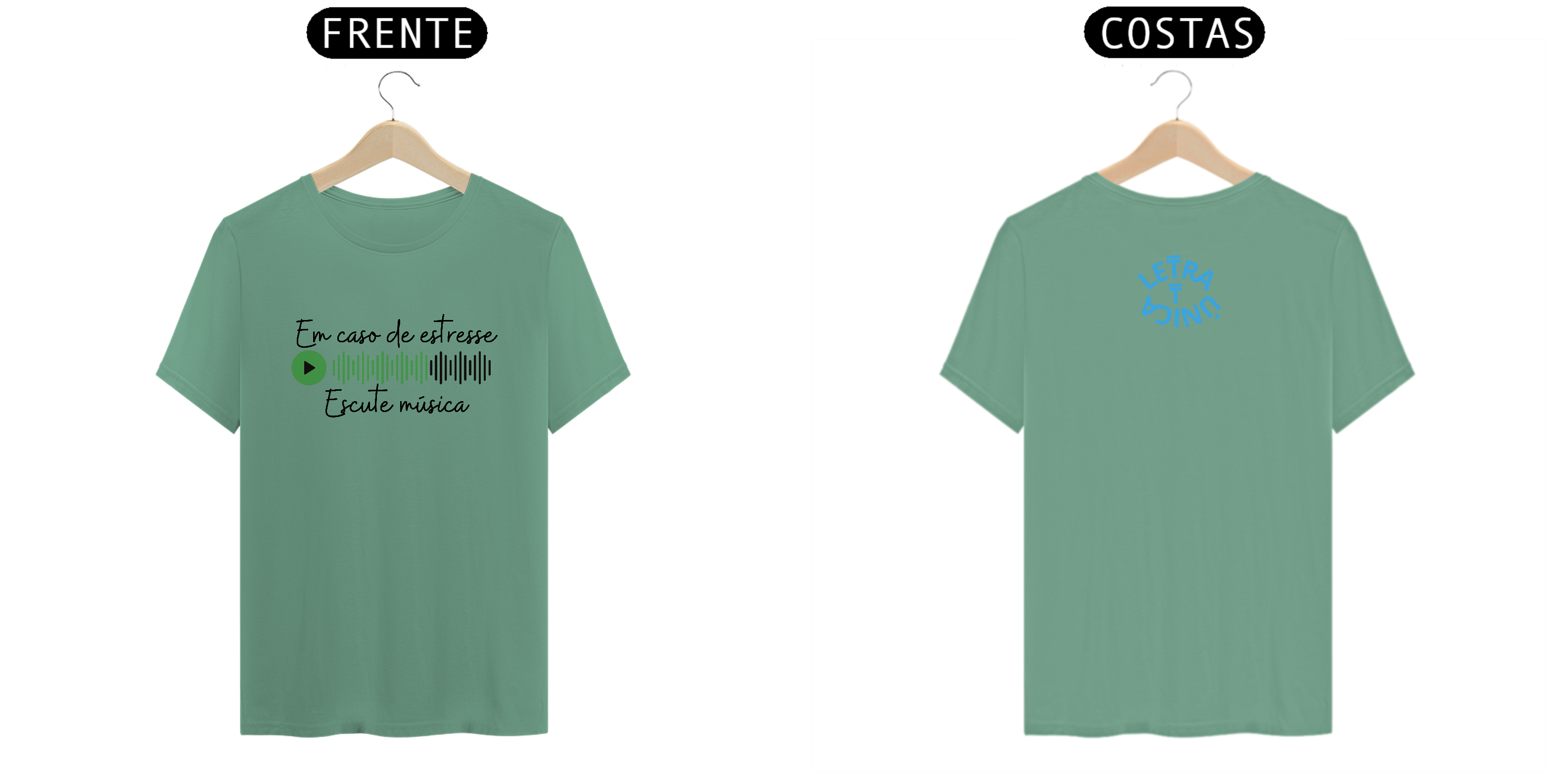 Camiseta Estonada Letra Unica Mensagem Em Caso de Estresse Escute Música