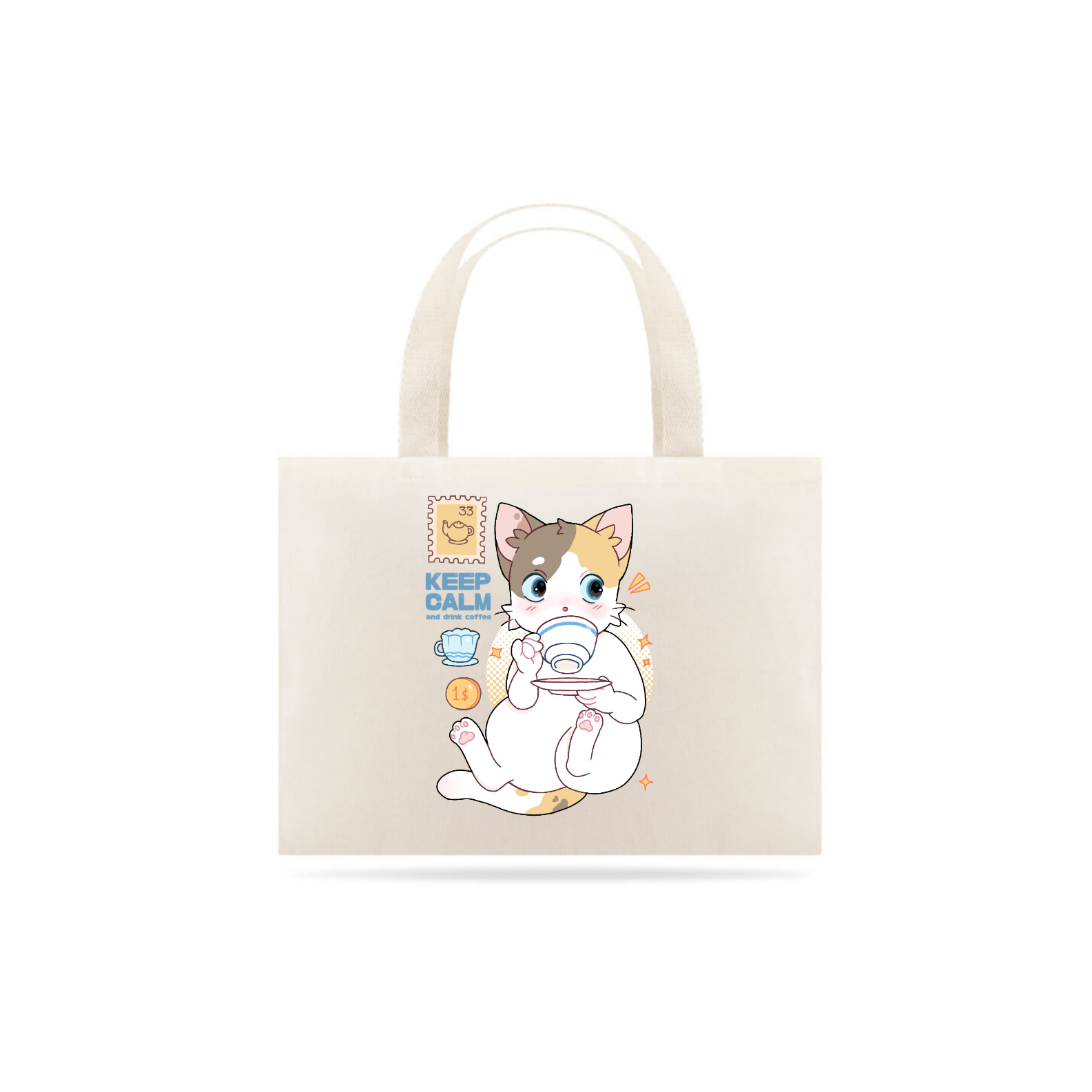 Nome do produto: Ecobag gatinho tomando café