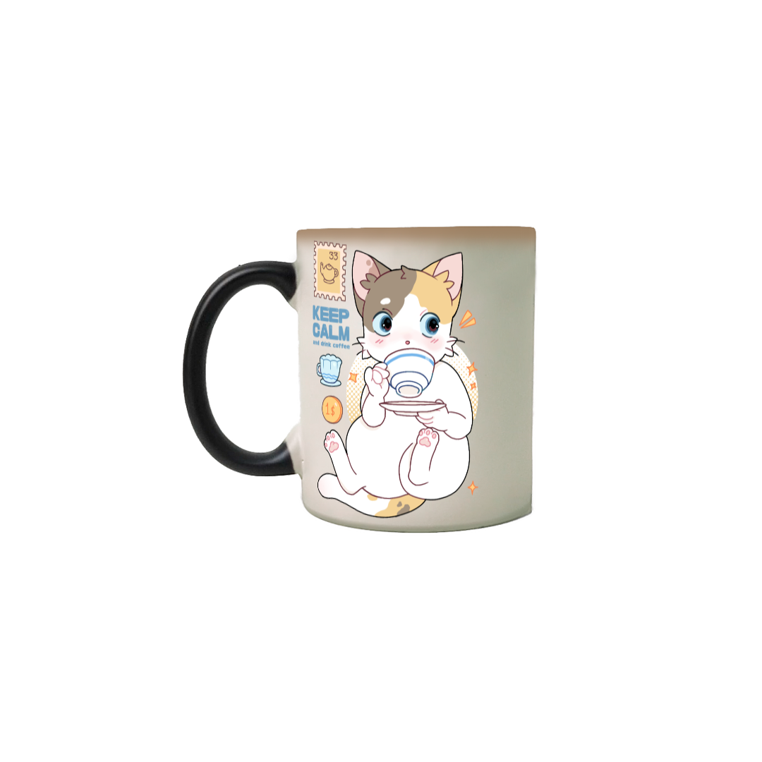 Nome do produto: Caneca mágica gatinho tomando café