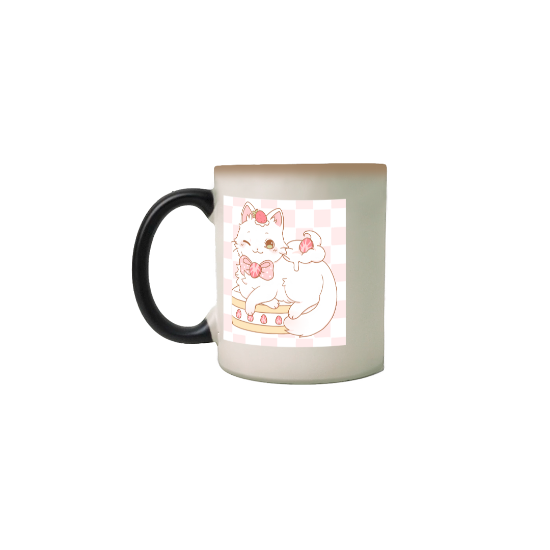 Nome do produto: Caneca mágica gatinho bolo de morango
