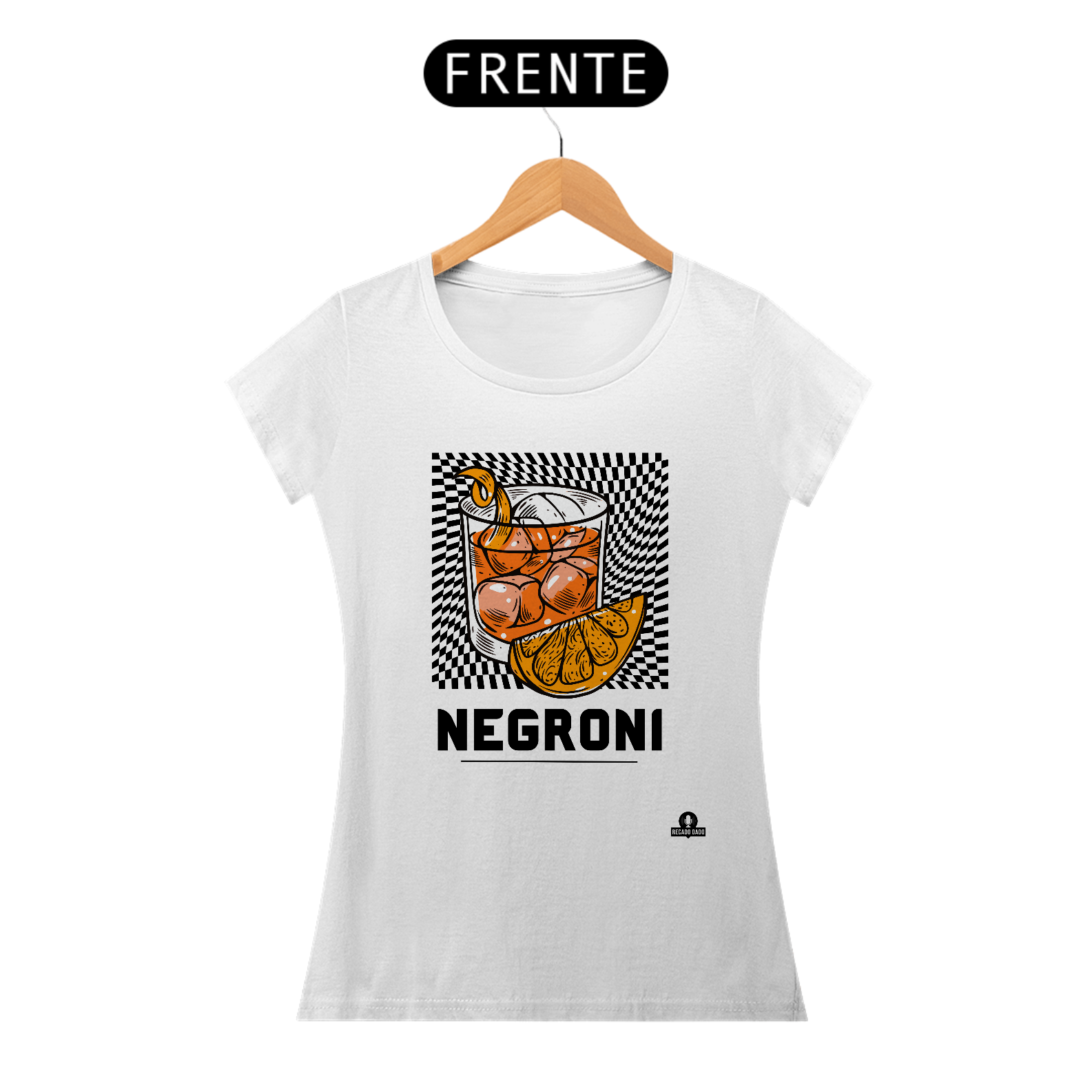 Nome do produto: Camiseta de barman com estampa do famoso drink Negroni.
