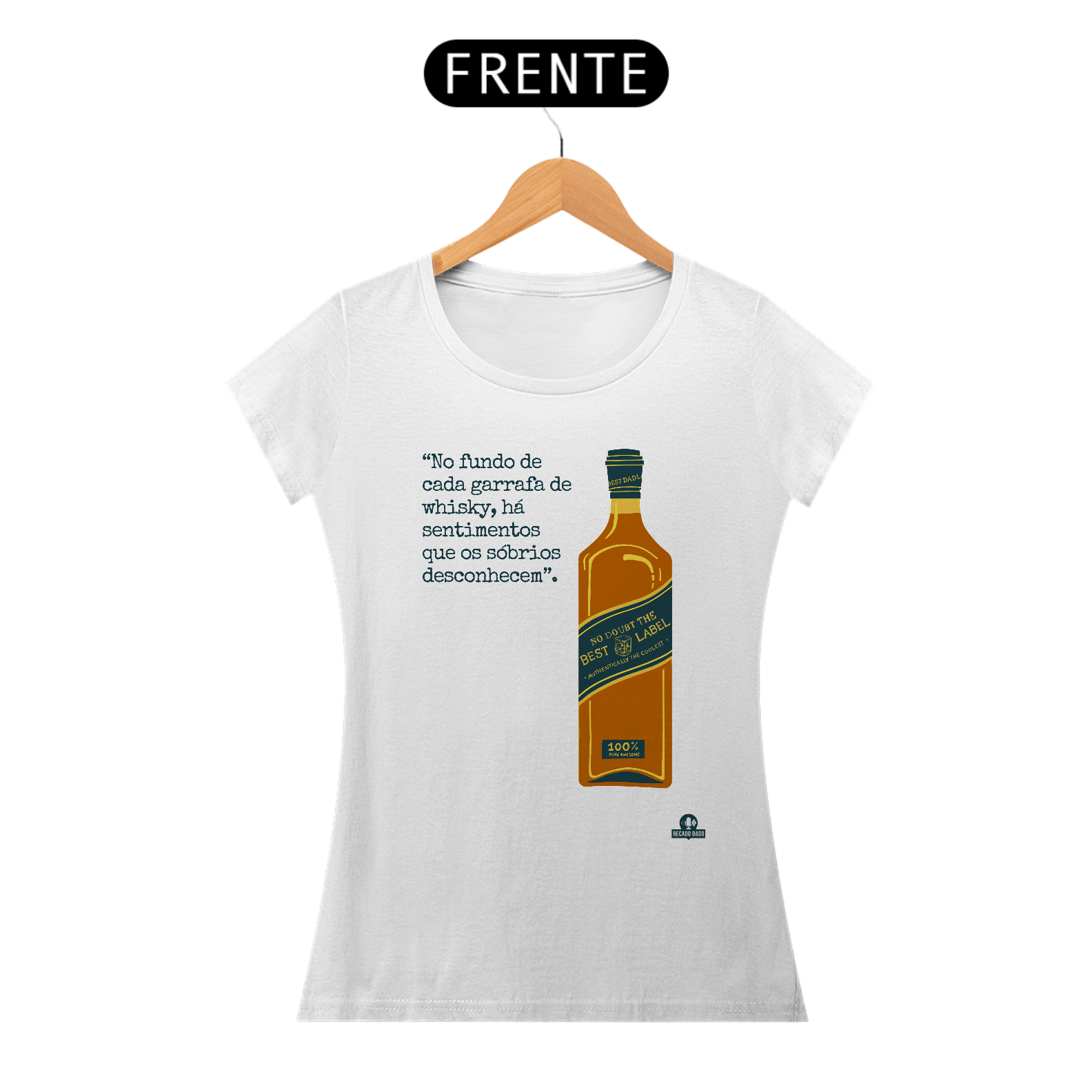 Nome do produto: Camiseta com estampa de Garrafa de Whisky e frase melancólica \
