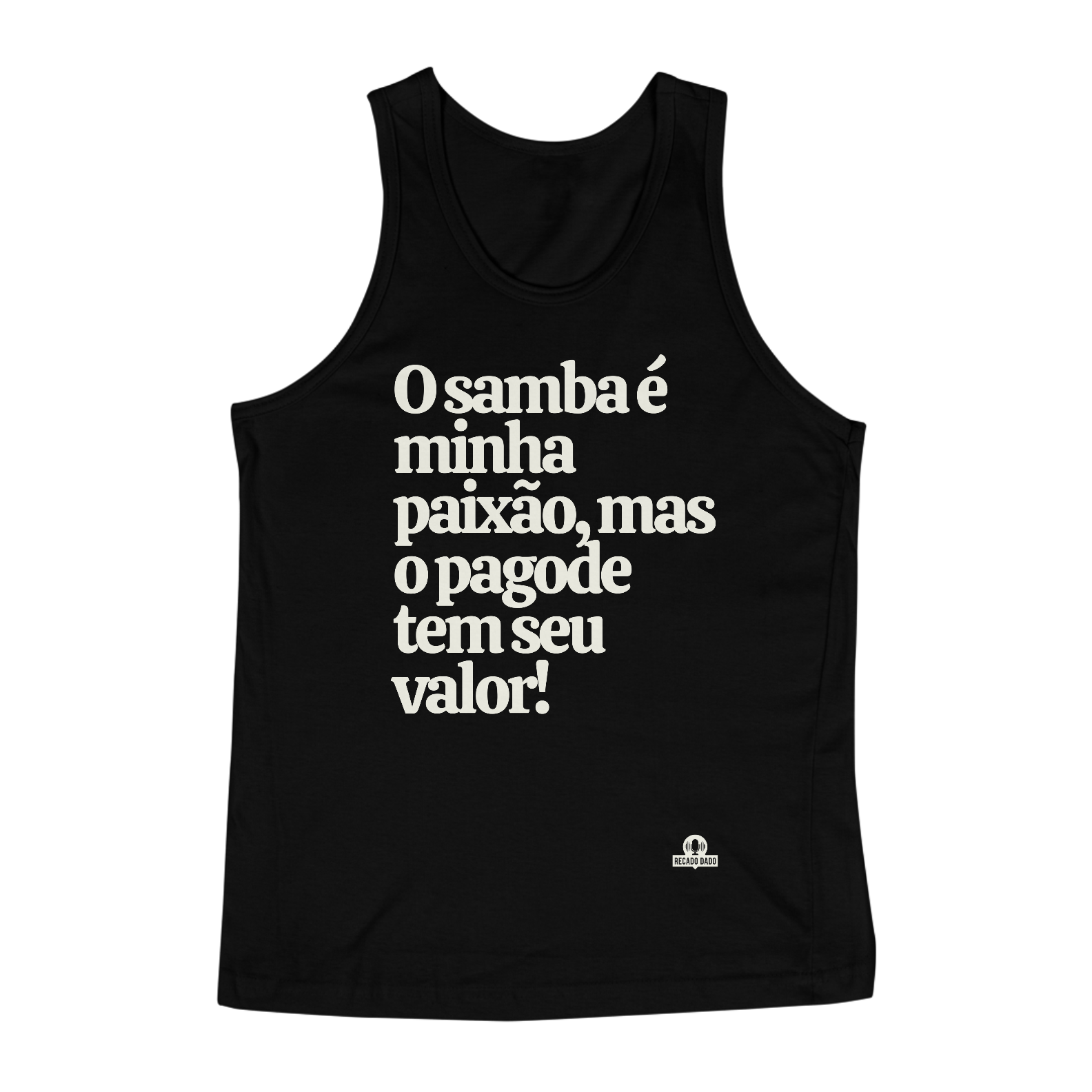 Nome do produto: Camiseta regata de samba com a frase \