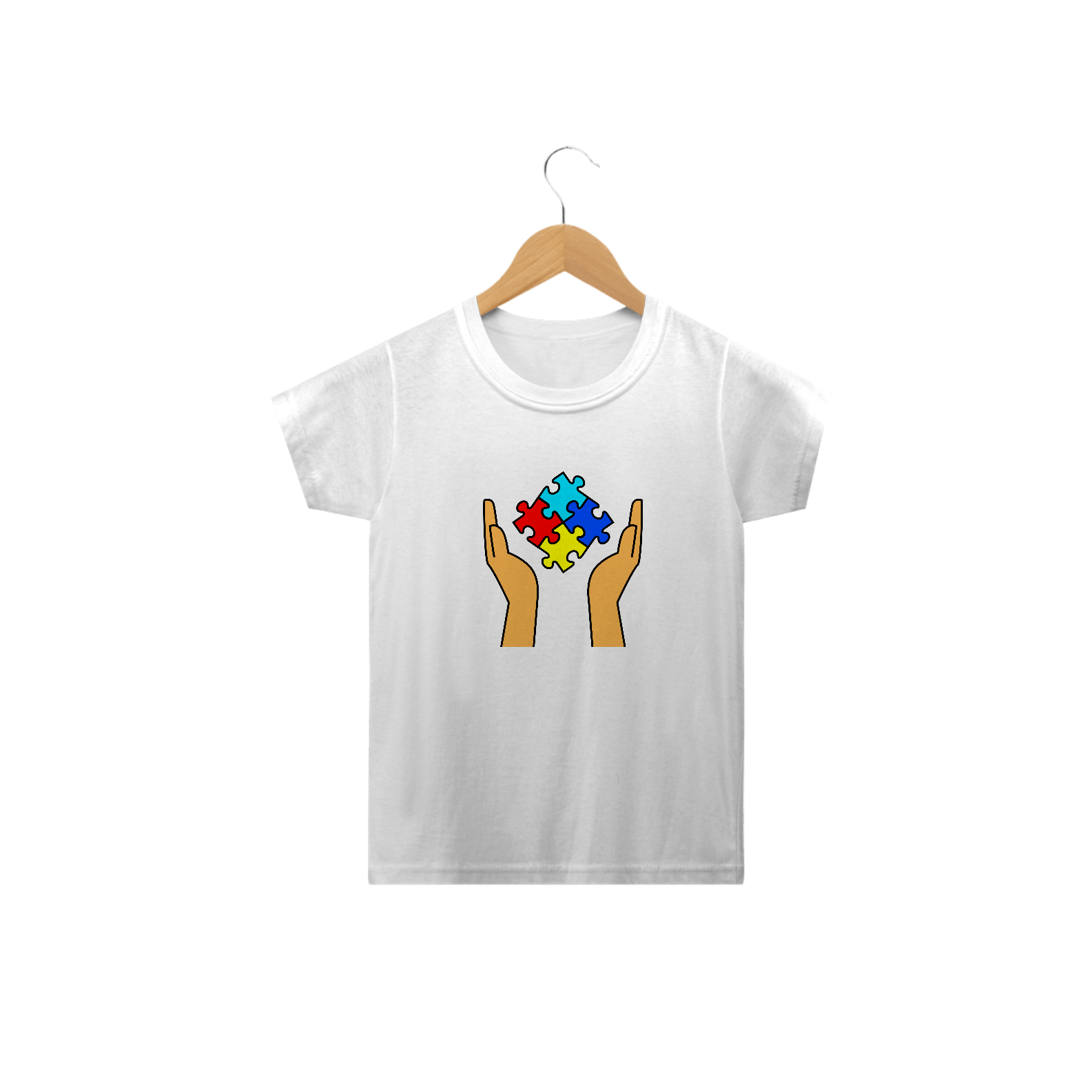 Nome do produto: Camiseta Infantil - Mãos Quebra Cabeça