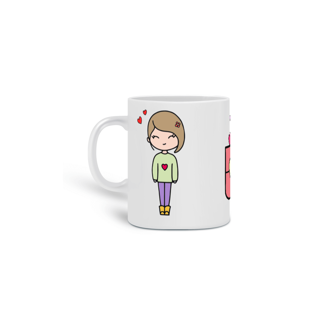 Nome do produto: Caneca fofinha de bonequinha com a frase: Café com Amor!