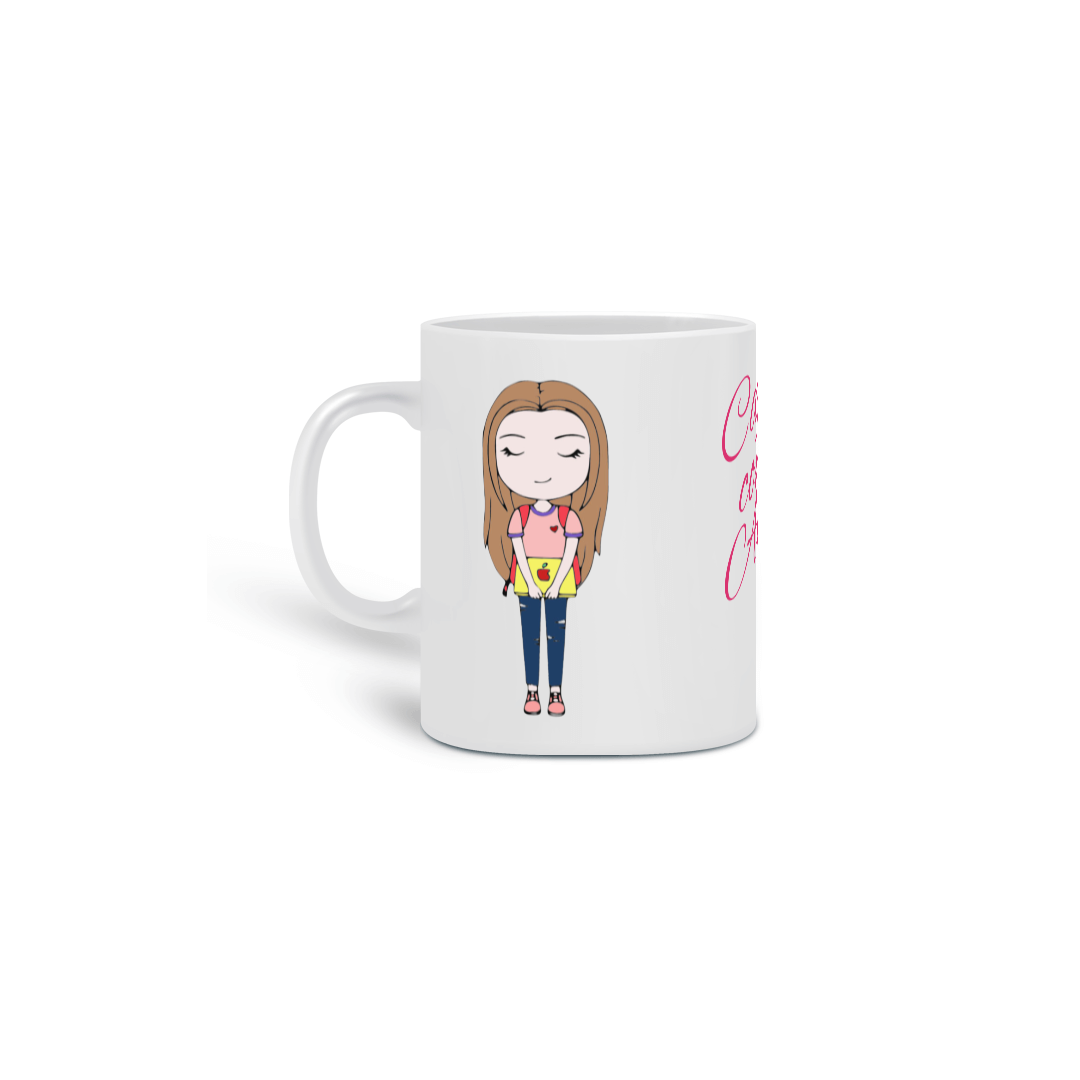 Nome do produto: Canequinha fofinha com bonequinha e doodles, frase: Café com Amor!