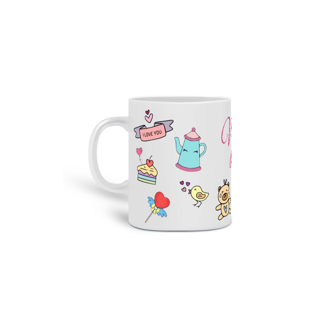 Nome do produto: Caneca fofinha para meninas com desenhos fofos e a frase: Vida doce!