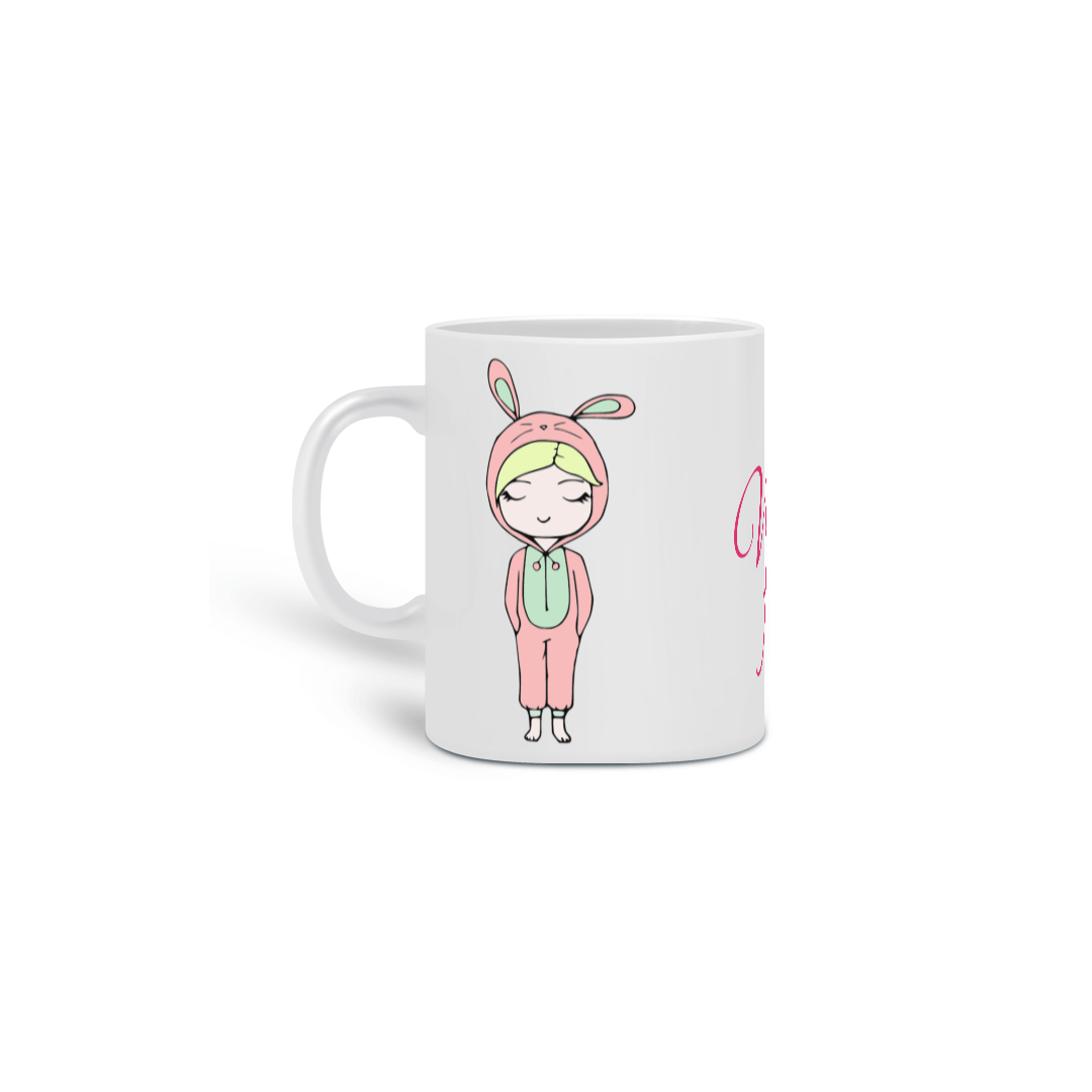 Nome do produto: Caneca fofinha para meninas com bonequinha fofa e frase: Vida Fofa!