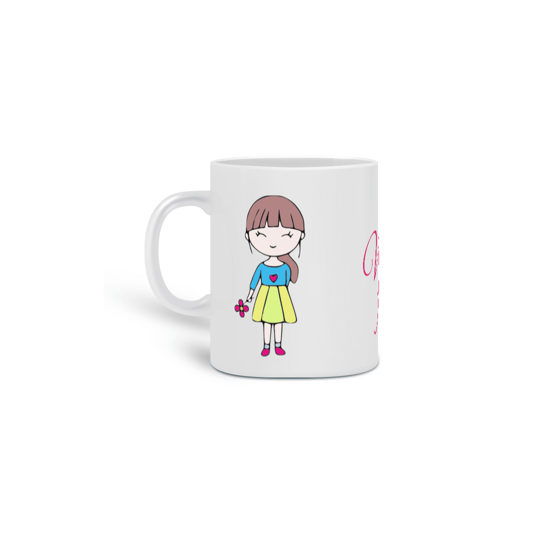 Nome do produto: Caneca fofinha para meninas com bonequinha fofa e a frase: Vida Fofa!