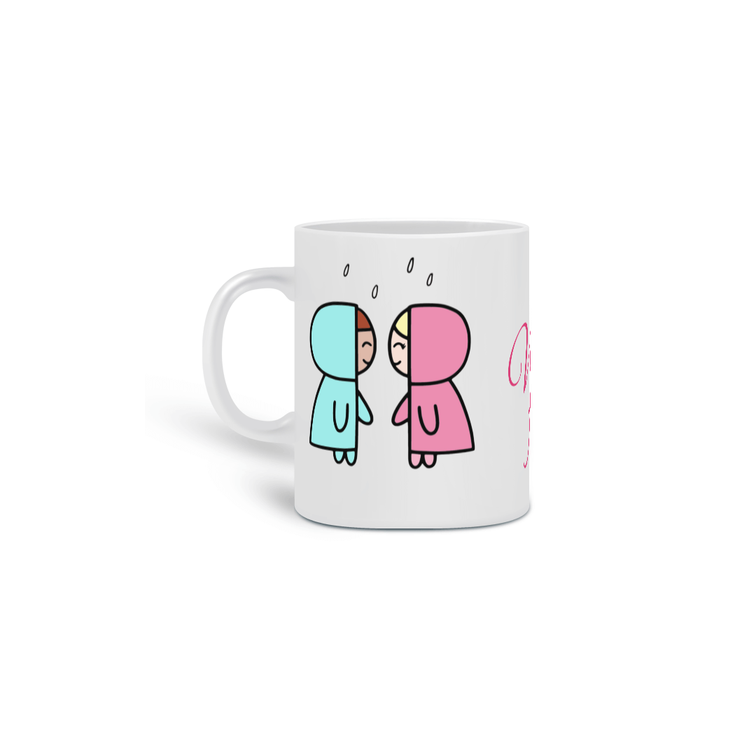 Nome do produto: Caneca Fofa com bonequinha e desenho fofo de casal e frase: Vida Fofa!