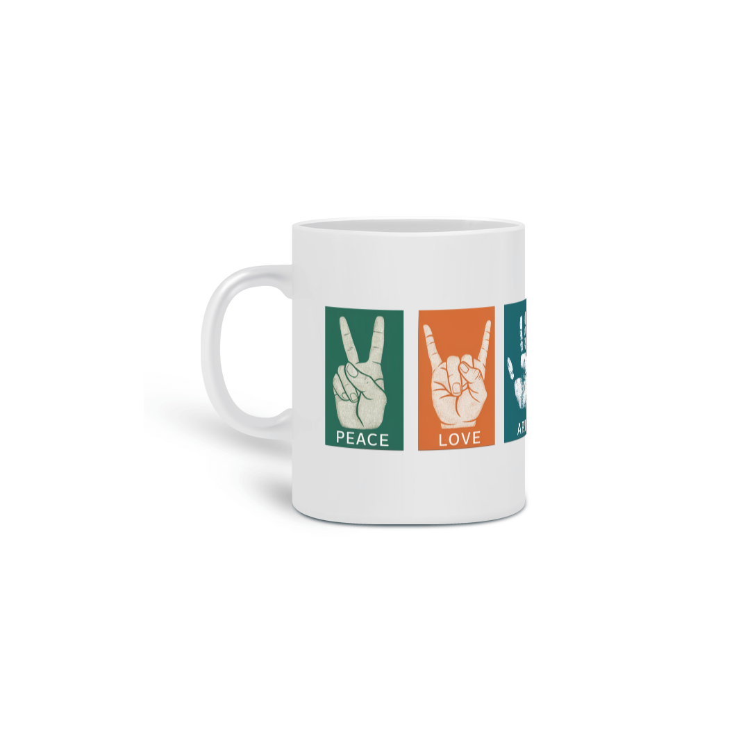 Nome do produto: Caneca Peace, love and art