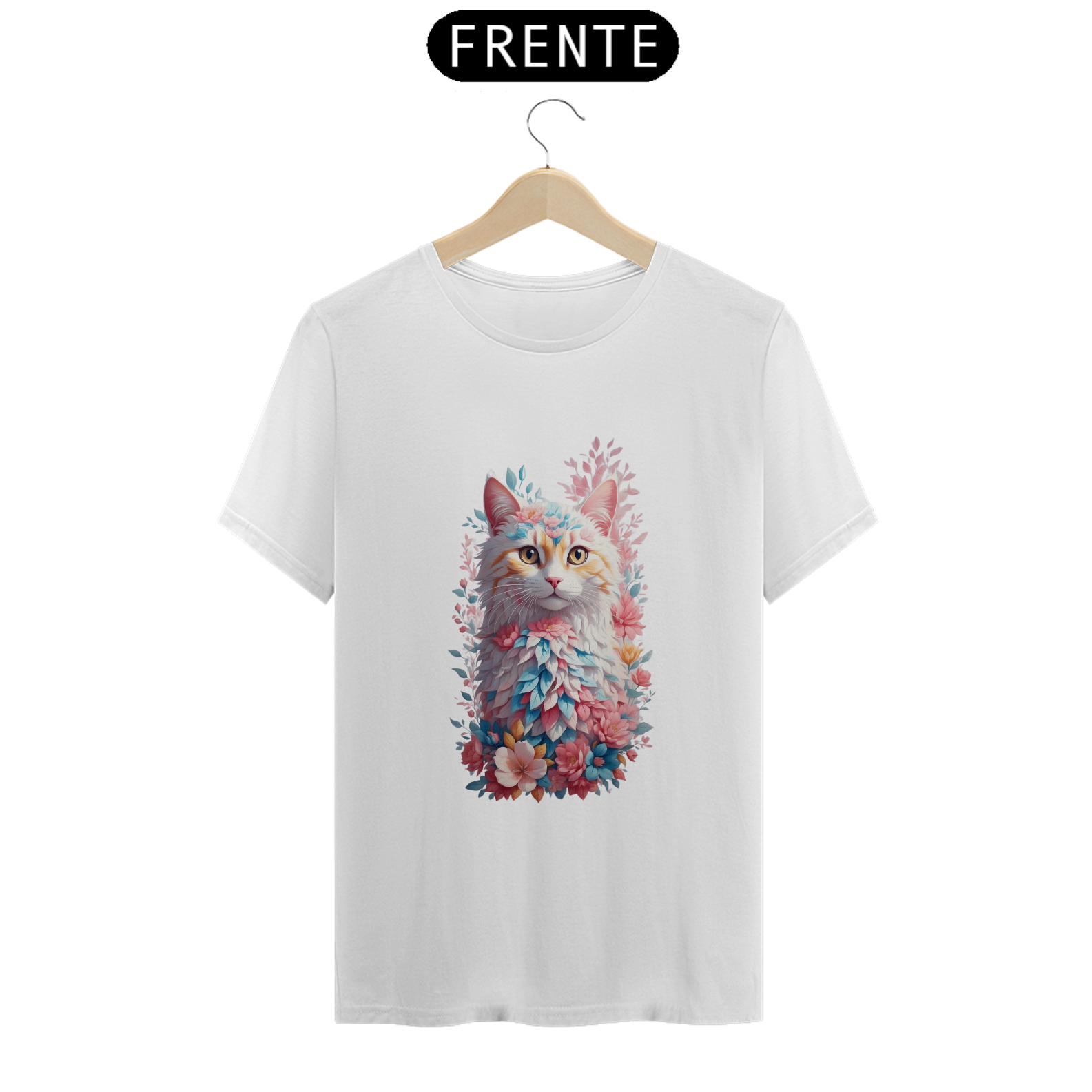 Nome do produto: Gato Com Flores Efeito Aquarela Design Vintage