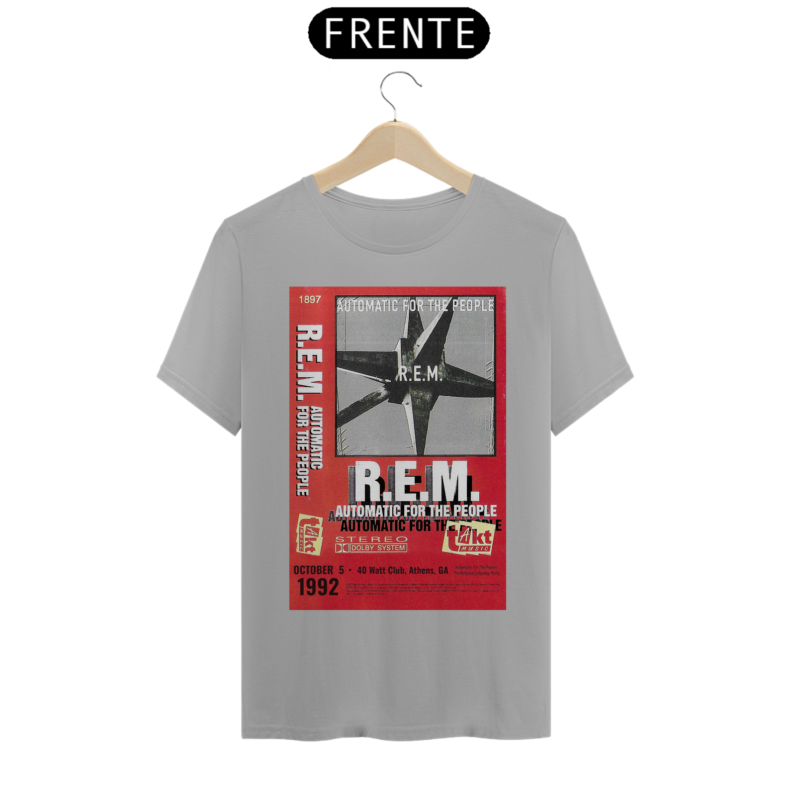 Nome do produto: Camiseta R.E.M. em homenagem ao lançamento do disco Automatic for the People em 5 de outubro de 1992 . Em 2017, neste mesmo local foi realizada a festa de 25 anos do lançamento do disco - ANTES DE COMPRAR VEJA TABELA DE MEDIDAS ABAIXO DO BOTÃO COMPRA