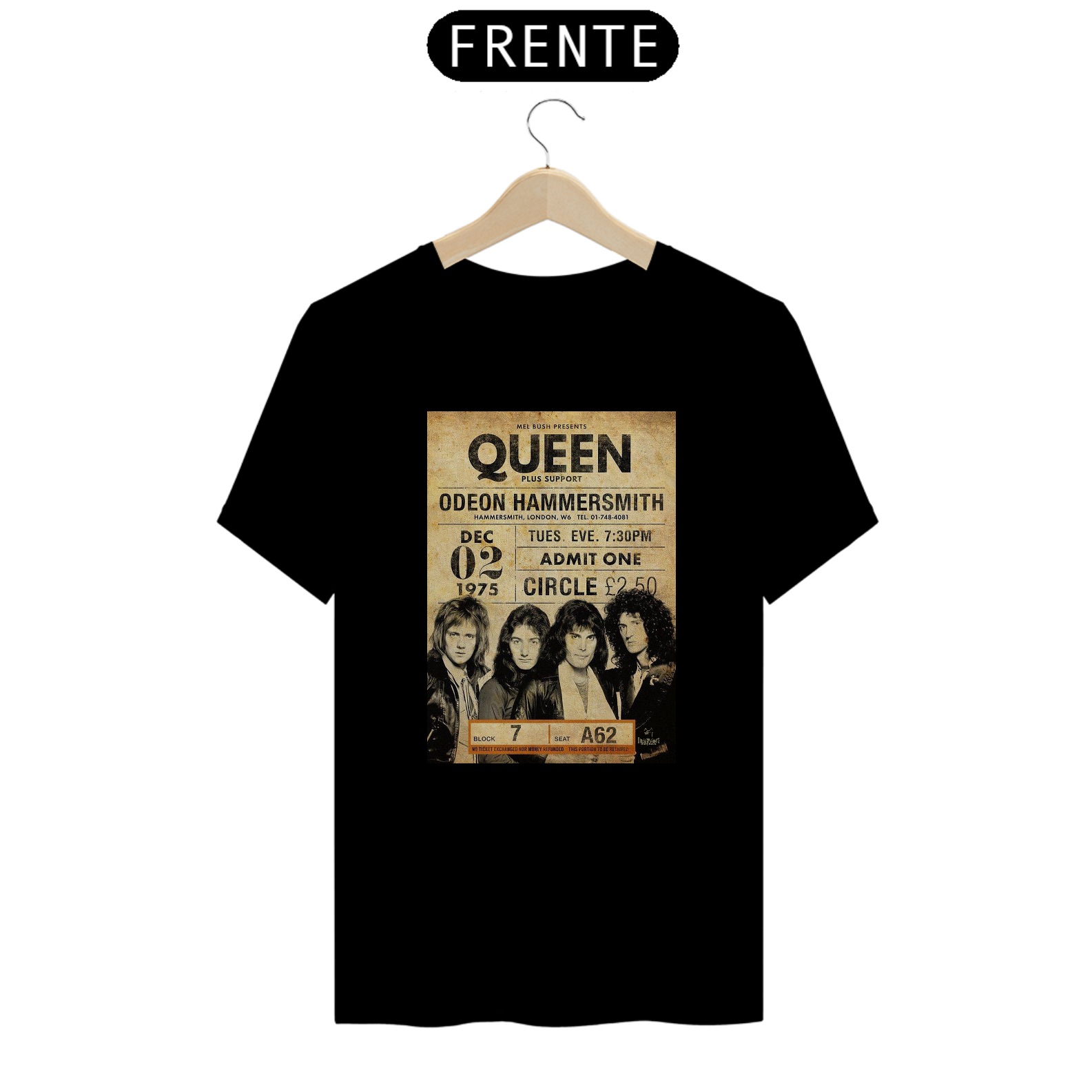 Nome do produto: Camiseta Queen Show em Hammersmith 1975 - ANTES DE COMPRAR VEJA TABELA DE MEDIDAS ABAIXO DO BOTÃO COMPRAR, POIS TROCA POR ERRO DE TAMANHO É DE RESPONSABILIDADE SUA E GERA CUSTO PRA VOCÊ
