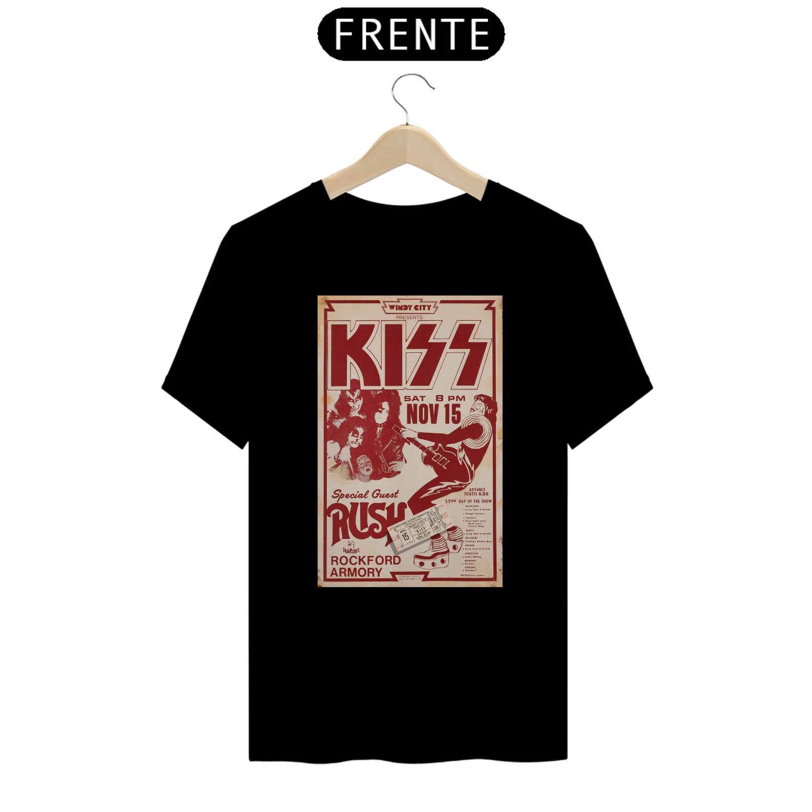 Nome do produto: Camiseta Kiss Show 1975 Illinois com seu ingresso original - ANTES DE COMPRAR VEJA TABELA DE MEDIDAS ABAIXO DO BOTÃO COMPRAR, POIS TROCA POR ERRO DE TAMANHO É DE RESPONSABILIDADE SUA E GERA CUSTO PRA VOCÊ