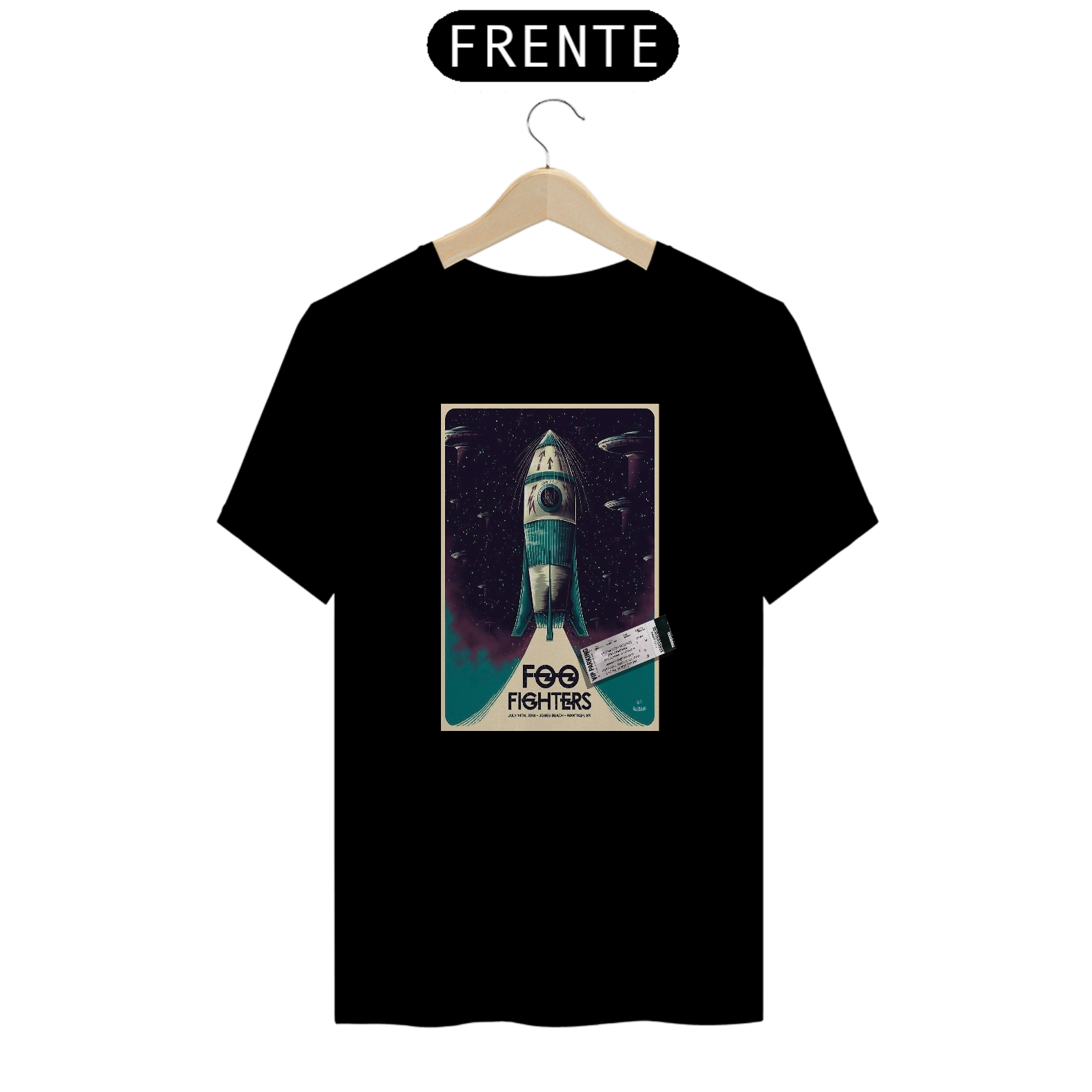 Nome do produto: Camiseta Foo Fighters Show de 2018 em Nova Yorque com o ingresso na estampa - ANTES DE COMPRAR VEJA TABELA DE MEDIDAS ABAIXO DO BOTÃO COMPRAR, POIS TROCA POR ERRO DE TAMANHO É DE RESPONSABILIDADE SUA E GERA CUSTO PRA VOCÊ