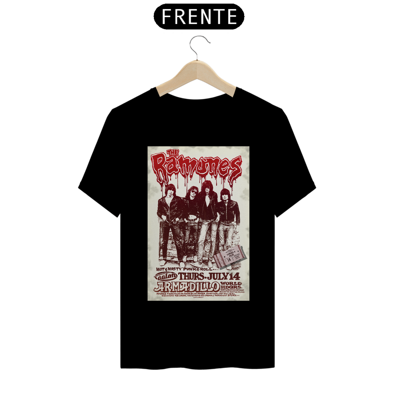 Nome do produto: Camiseta Ramones Show no Texas 1977 com seu ingresso original - ANTES DE COMPRAR VEJA TABELA DE MEDIDAS ABAIXO DO BOTÃO COMPRAR, POIS TROCA POR ERRO DE TAMANHO É DE RESPONSABILIDADE SUA E GERA CUSTO PRA VOCÊ