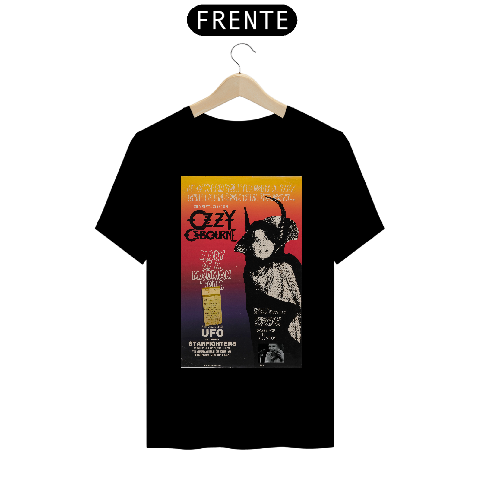 Nome do produto: Camiseta do show épico em que Ozzy morde o morcego 1982 com ingresso original - ANTES DE COMPRAR VEJA TABELA DE MEDIDAS ABAIXO DO BOTÃO COMPRAR, POIS TROCA POR ERRO DE TAMANHO É DE RESPONSABILIDADE SUA E GERA CUSTO PRA VOCÊ