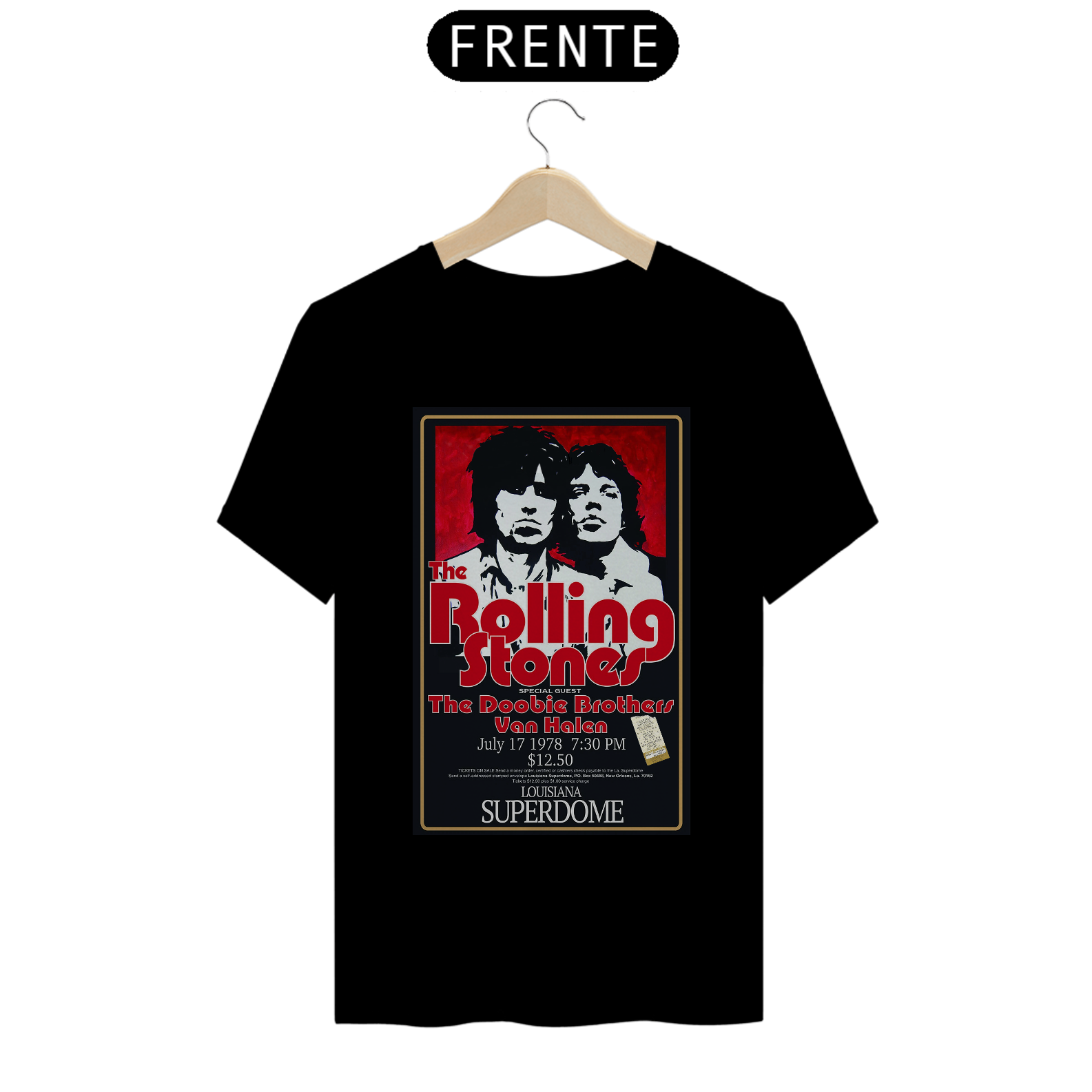 Nome do produto: Camiseta Rolling Stones Show de1978 em New Oleans com seu ticket original - ANTES DE COMPRAR VEJA TABELA DE MEDIDAS ABAIXO DO BOTÃO COMPRAR, POIS TROCA POR ERRO DE TAMANHO É DE RESPONSABILIDADE SUA E GERA CUSTO PRA VOCÊ