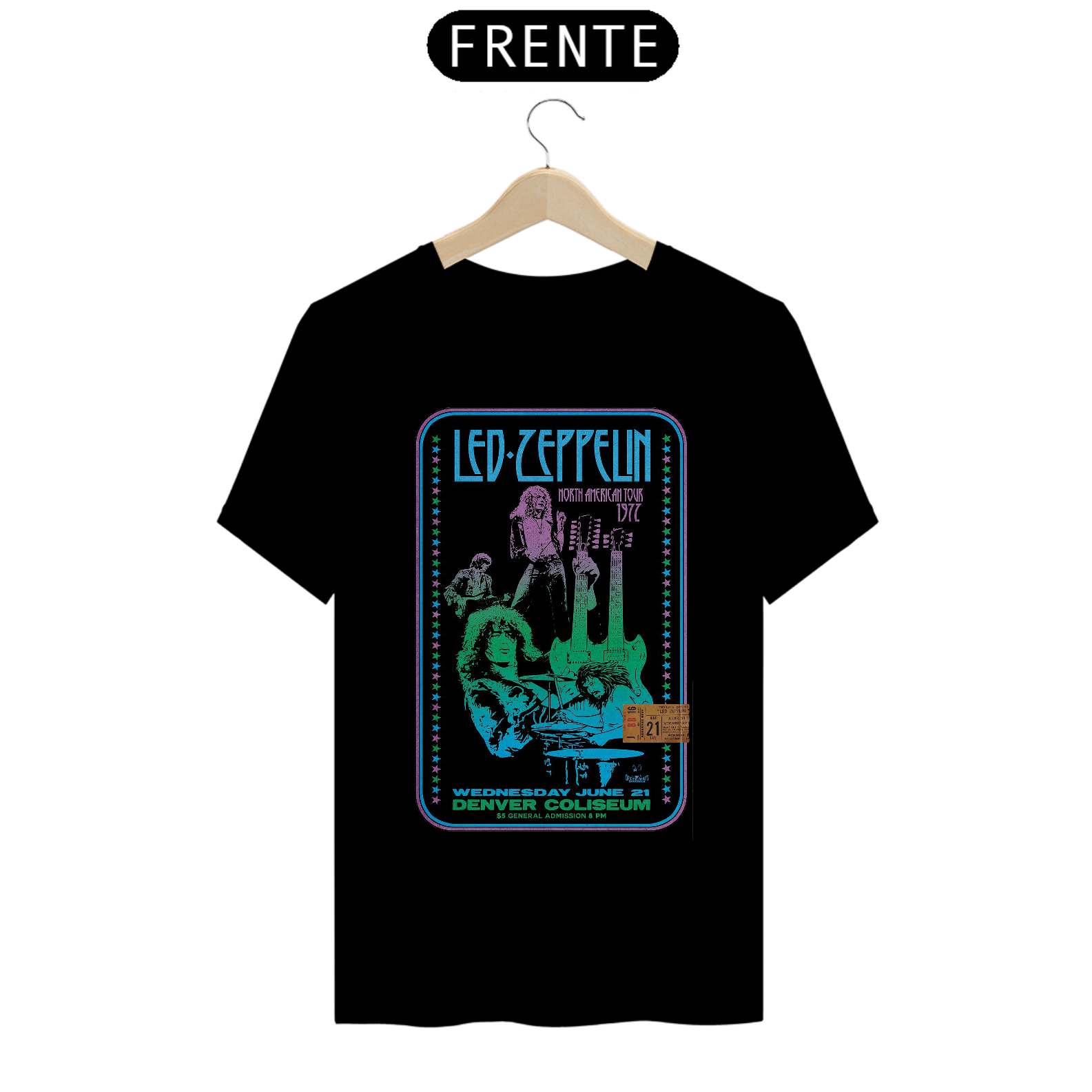 Nome do produto: Camiseta Led Zeppelin Tour americana de 1972 no Colorado com ingresso original - ANTES DE COMPRAR VEJA TABELA DE MEDIDAS ABAIXO DO BOTÃO COMPRAR, POIS TROCA POR ERRO DE TAMANHO É DE RESPONSABILIDADE SUA E GERA CUSTO PRA VOCÊ