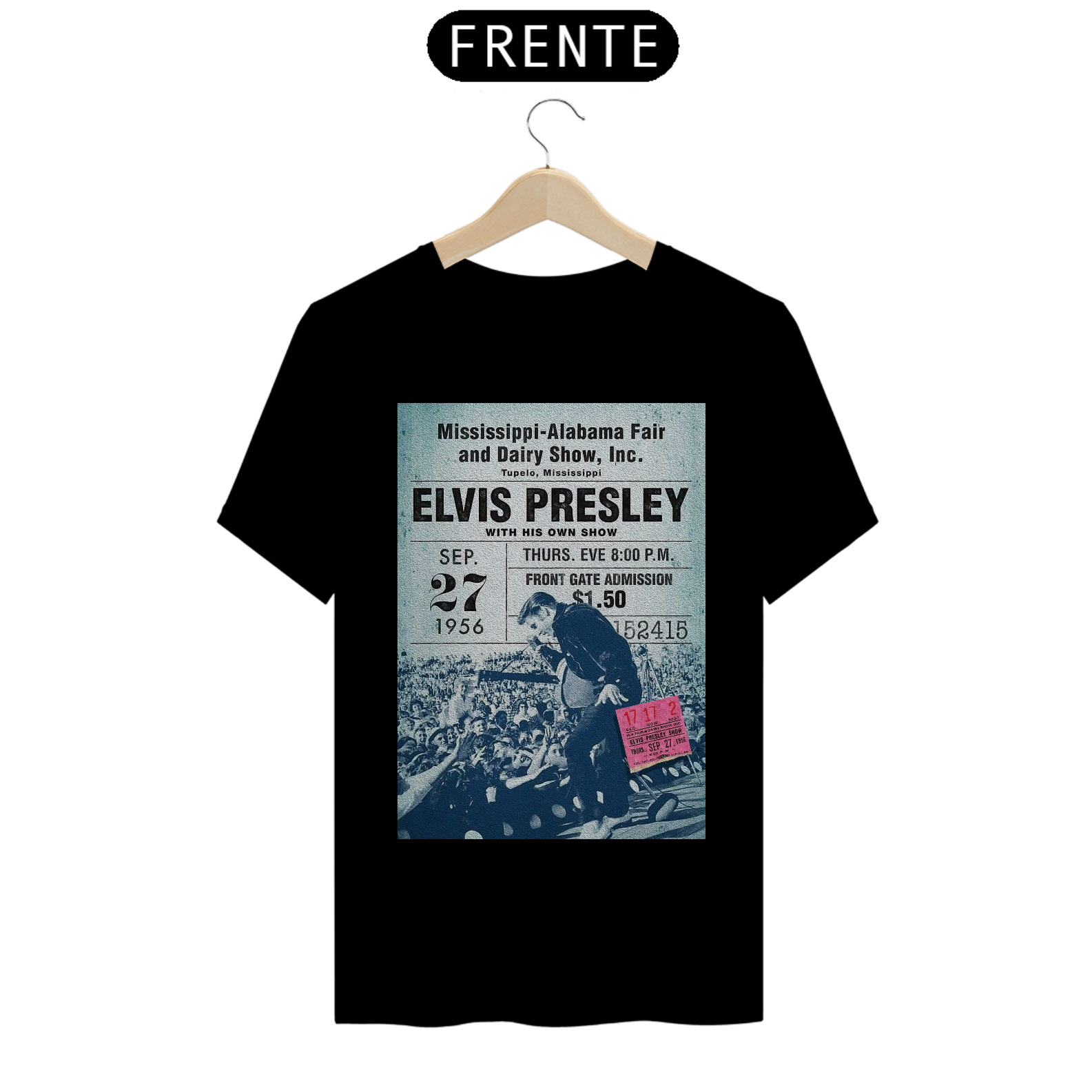 Nome do produto: Camiseta Elvis Presley - Mississipi 1956 com ingresso original - ANTES DE COMPRAR VEJA TABELA DE MEDIDAS ABAIXO DO BOTÃO COMPRAR, POIS TROCA POR ERRO DE TAMANHO É DE RESPONSABILIDADE SUA E GERA CUSTO PRA VOCÊ