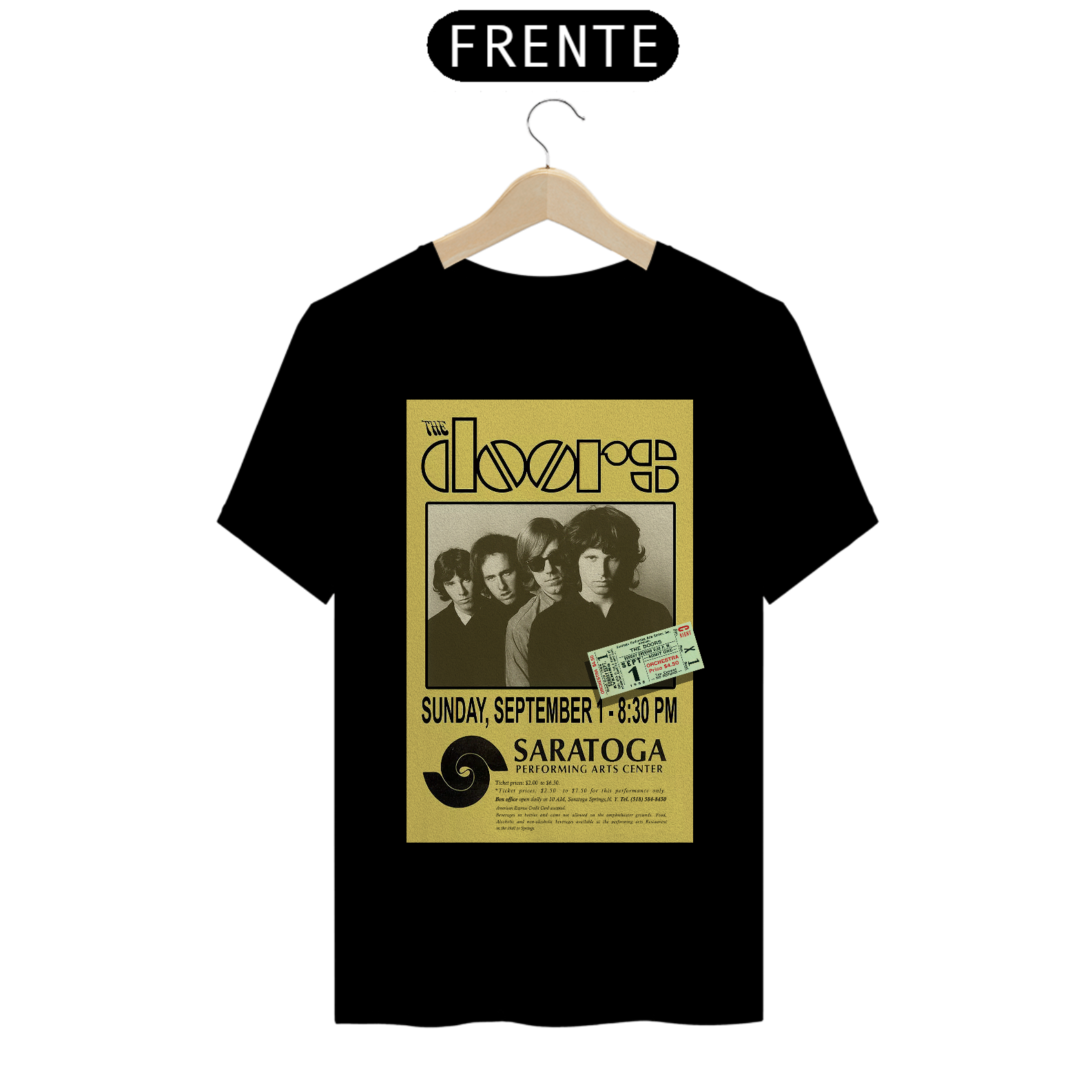 Nome do produto: Camiseta The Doors Show em New York de 1968 com ingresso original - ANTES DE COMPRAR VEJA TABELA DE MEDIDAS ABAIXO DO BOTÃO COMPRAR, POIS TROCA POR ERRO DE TAMANHO É DE RESPONSABILIDADE SUA E GERA CUSTO PRA VOCÊ